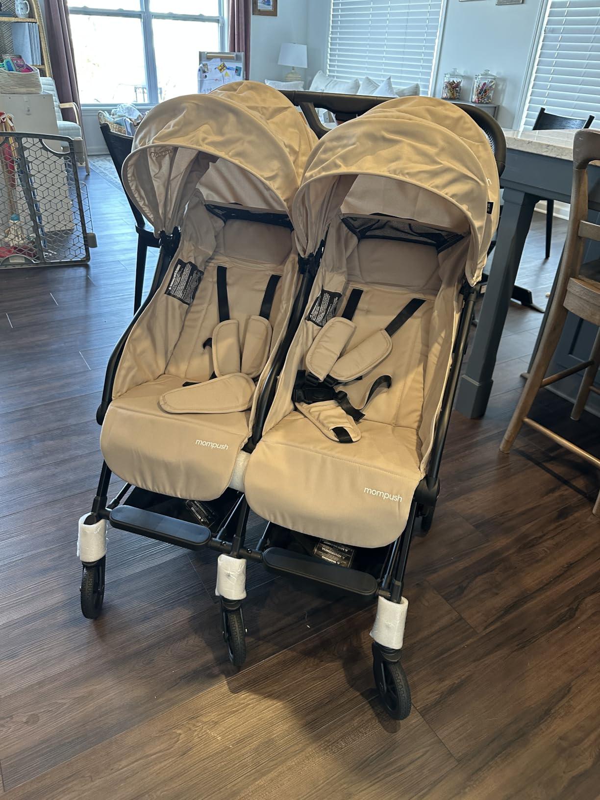 Mompush Lithe Double Stroller, Lightweight Side by Side, Infant & Toddler | 25 lbs design, 30-inch width fits doorways, one-step fold, independent recline, UPF50+ canopy, all-wheel suspension customer photo 2