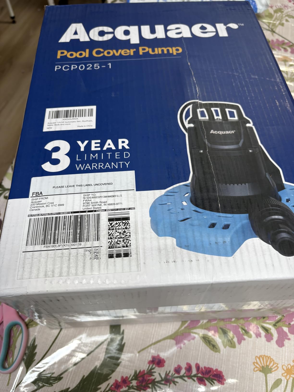 Acquaer 1/4 HP Automatic Swimming Pool Cover Pump, 2250 GPH Submersible Sump Pump with 3/4” Check Valve Adapter & 25ft Power Cord, Water Removal for Pool, Hot Tubs, Rooftops, Water Beds and more customer photo 1