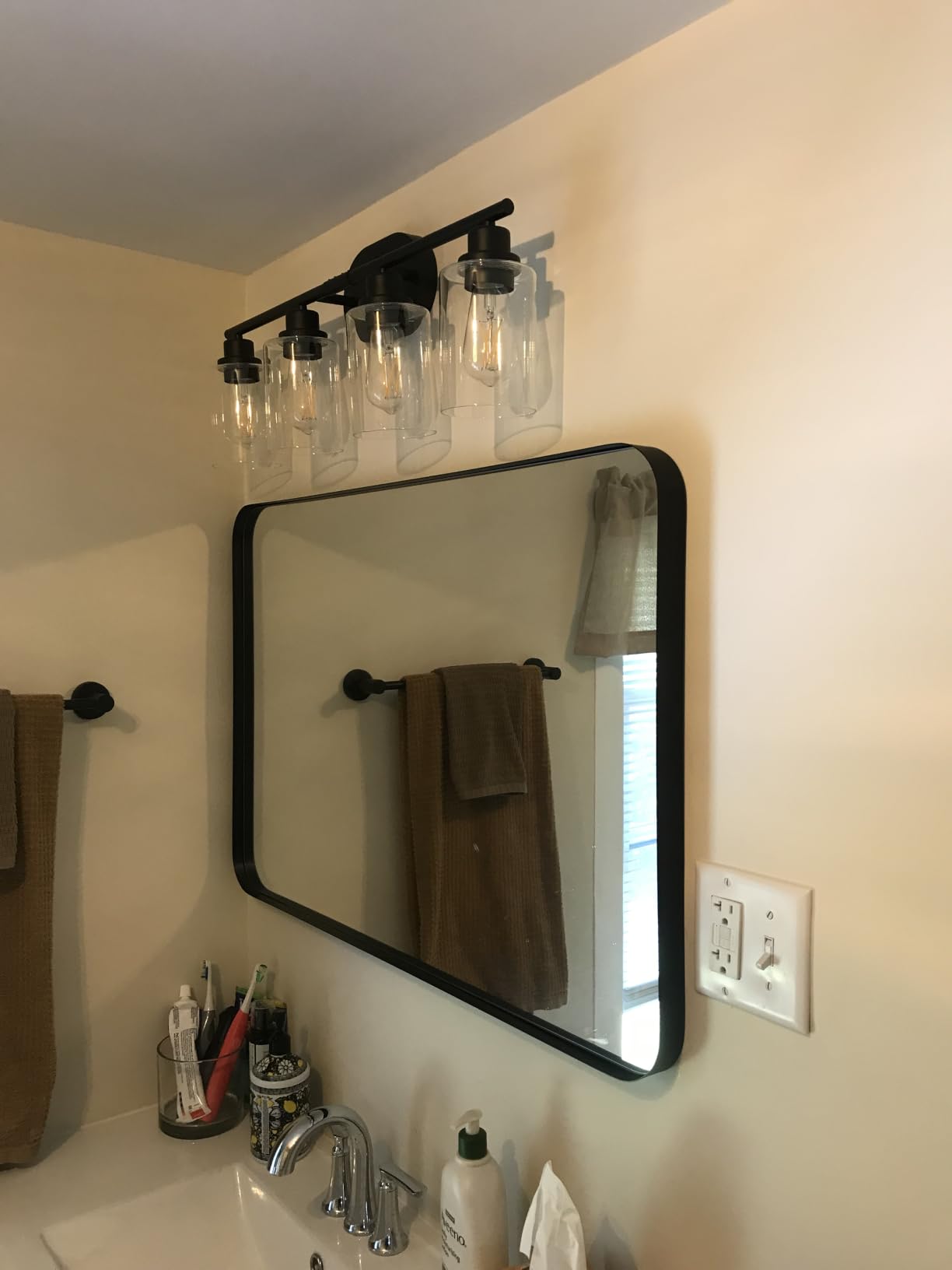 Unicozin Modern Bathroom Light Fixtures, 3 Light Vanity Lights, Black Wall Lamp with Clear Glass for Bathroom, Mirror, Living Room, Bedroom, Hallway, E26 Base customer photo 2