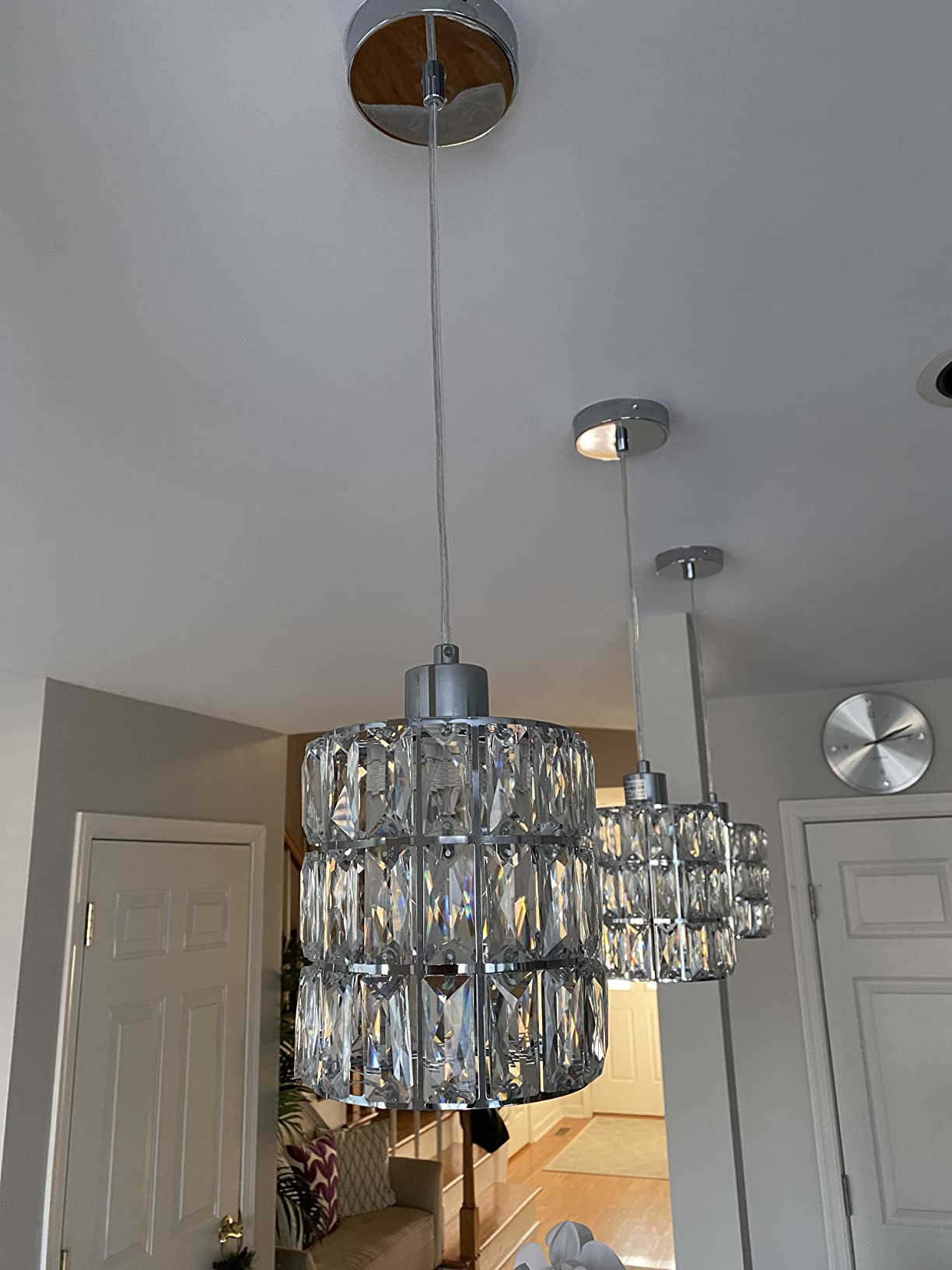 3 Pack Chrome Crystal Pendant Light, Mini Pendant Lights for Kitchen Island with Crystal Plate Metal Shade, Modern Concise Pendant Silver Fixture for Foyer Hallway, Dining Room customer photo 2