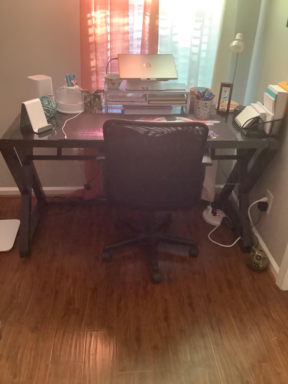 SAMERY Computer Desk Home Office Desks, 55.1 Inch Modern Simple Office Black Glass Desk Computer Table Study Gaming Writing Desk, Fashion Strength Tempered Glass Office Laptop Desk customer photo 1