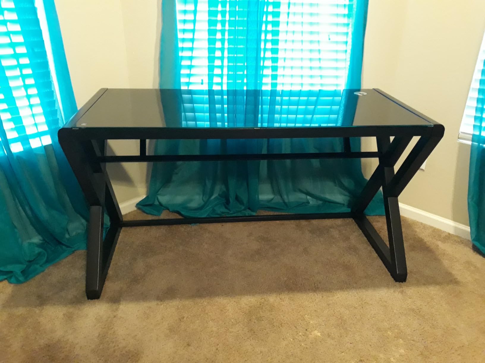 SAMERY Computer Desk Home Office Desks, 55.1 Inch Modern Simple Office Black Glass Desk Computer Table Study Gaming Writing Desk, Fashion Strength Tempered Glass Office Laptop Desk customer photo 2
