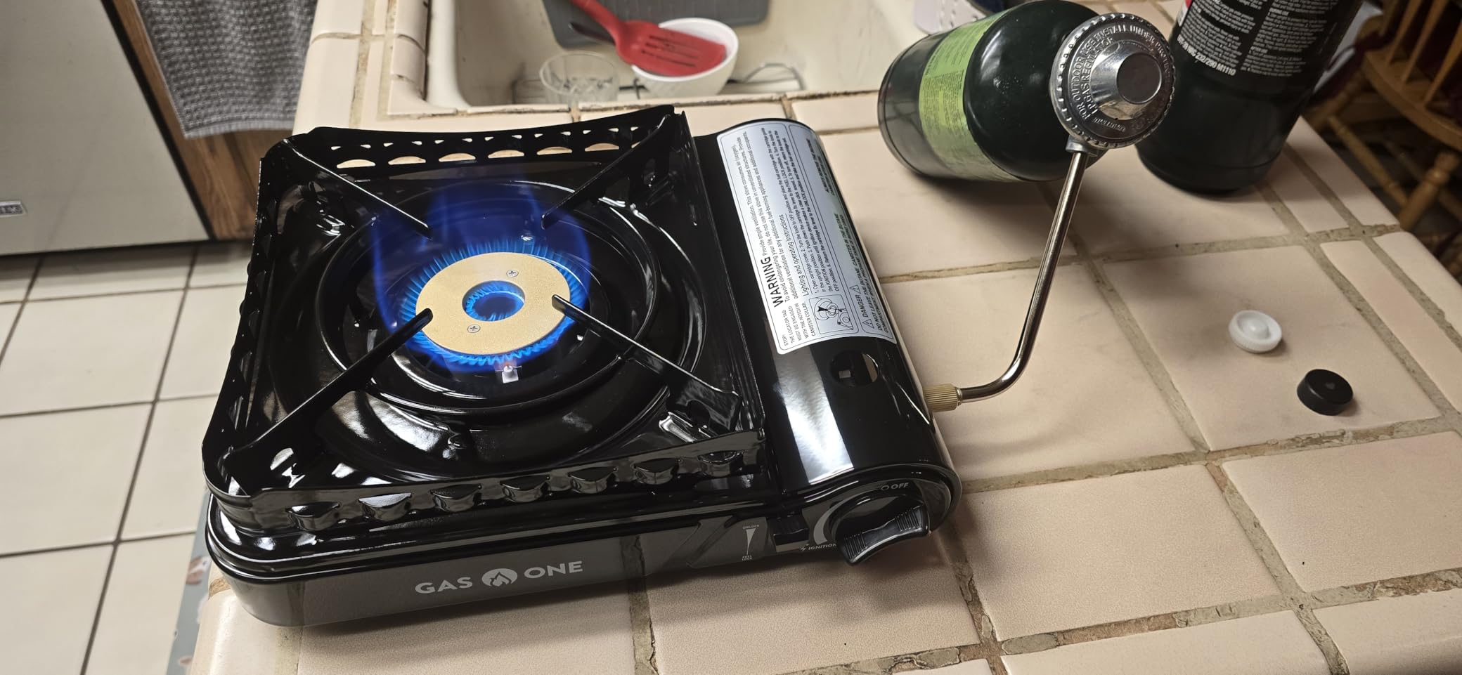 GasOne 15,000 BTU Propane or Butane Stove Dual Fuel Stove Portable Camping Stove - Patented - with Carrying Case Great for Emergency Preparedness Kit customer photo 2