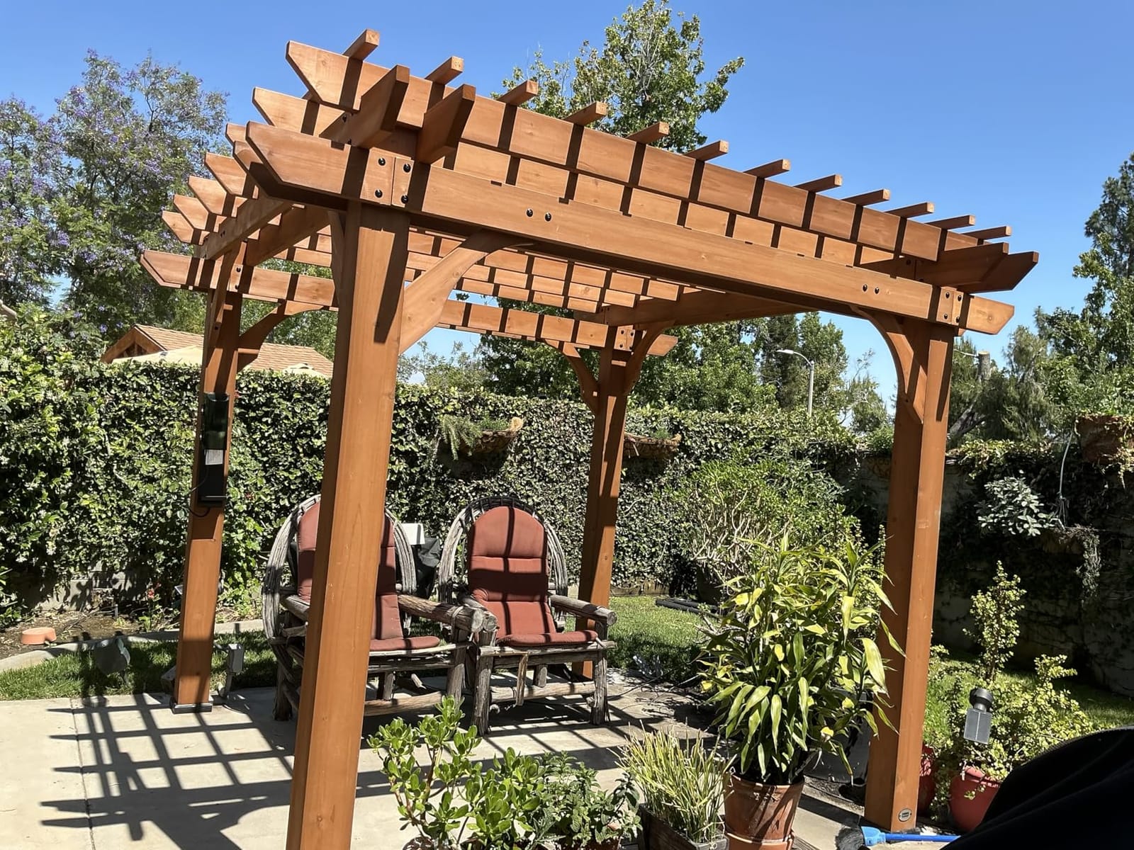 Backyard Discovery Beaumont 16' x 12' Traditional Cedar Wood Pergola Kit with Trellis Roof, All-Season Durability, High-Wind Rating, PowerPort, Shade for Outdoor Patio, Deck, Garden, and Entertaining customer photo 2