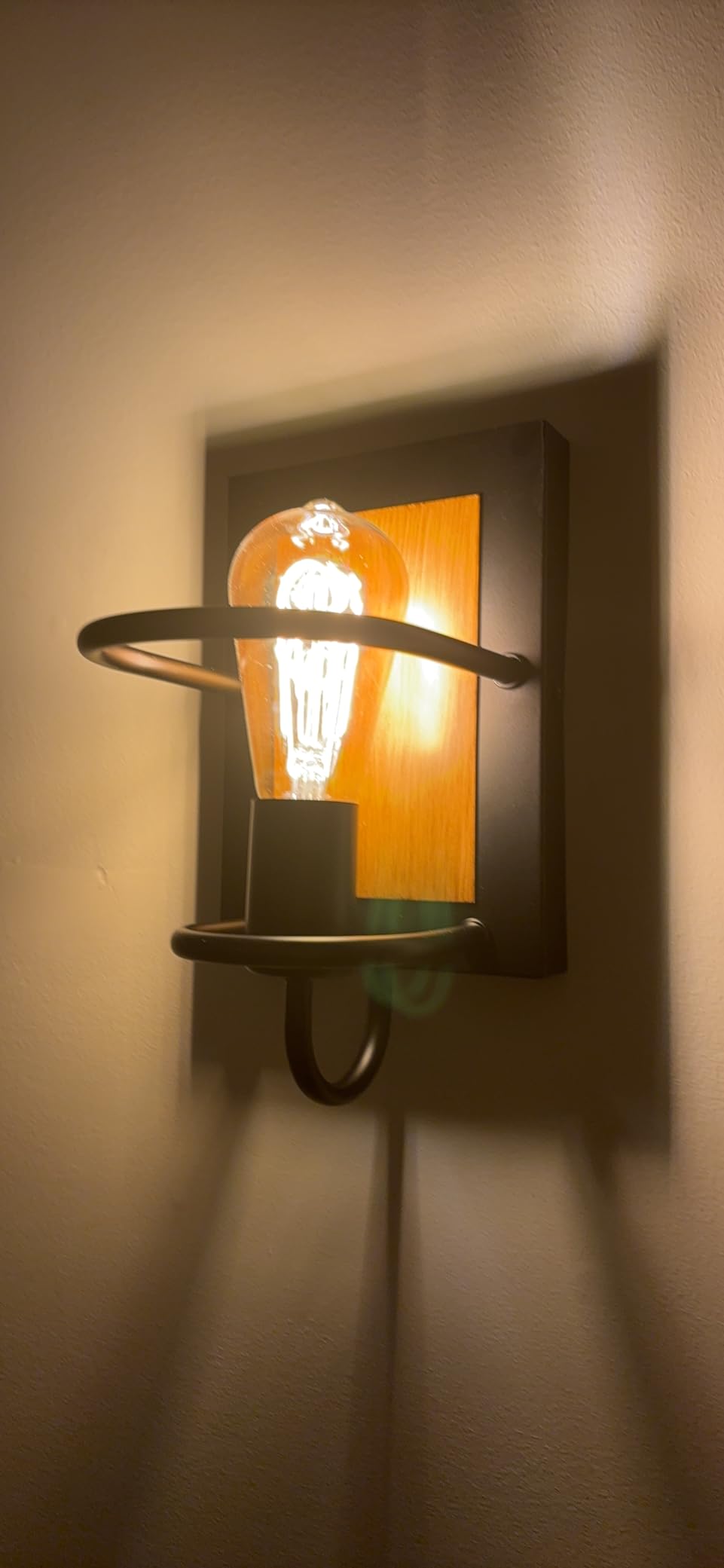 Farmhouse Wall Light Fixtures,Modern Industrial Wall Sconces Lighting Indoor with E26 Base Faux-Wood Color Matte Black Finish,Vintage Wall Mount Light Fixture for Bedroom Living Room Bathroom Stairway customer photo 2