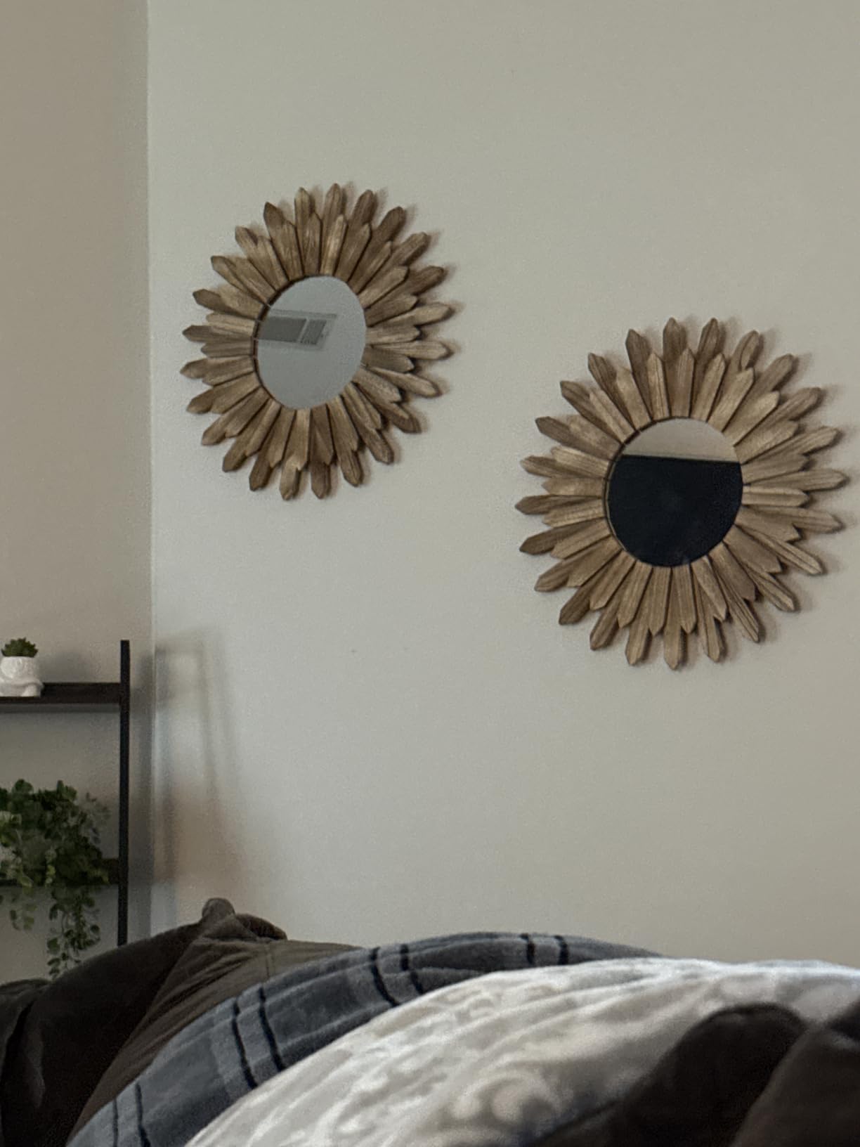 LOSOUR 2 Pack 22 Inch Boho Wall Sunburst Mirror Rustic Round Wood Decorative Mirror Boho Wall Art Decor for Entryway Bedroom Living Room customer photo 2