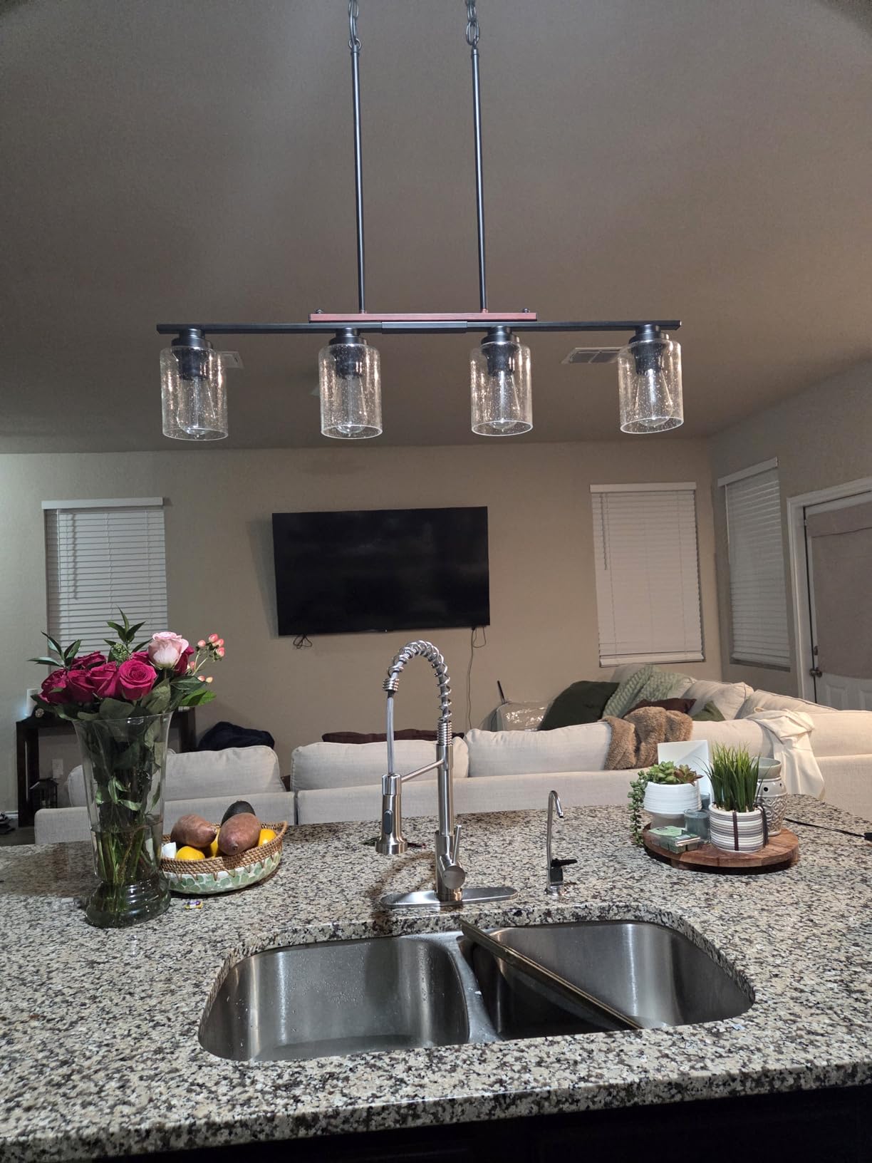 Amico 4-Light Dining Room Light Fixture, Seeded Glass Island Chandelier customer photo 2