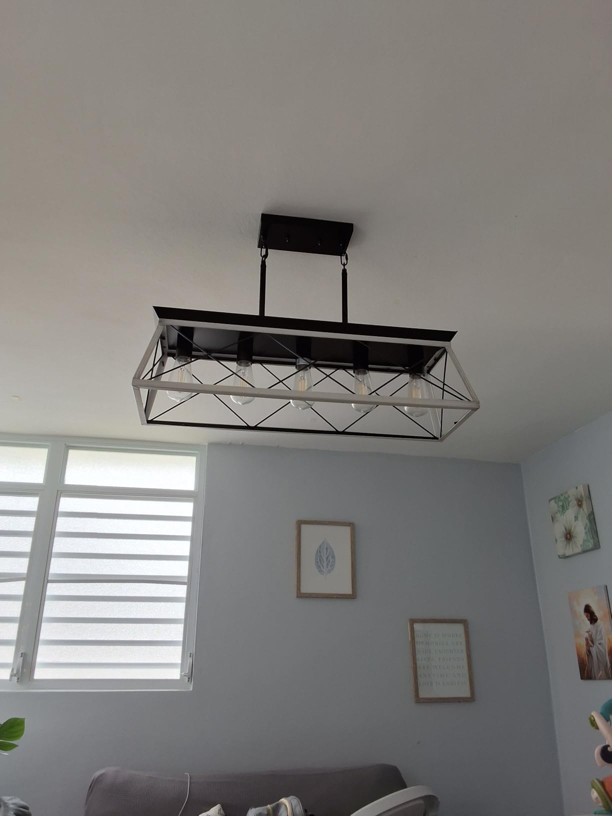 Farmhouse Chandeliers for Dining Room, Rustic Kitchen Island Light Fixture, 5-Light Linear Pendant Lighting Rectangular Chandelier, Metal Solid Ceiling Lights Black customer photo 1