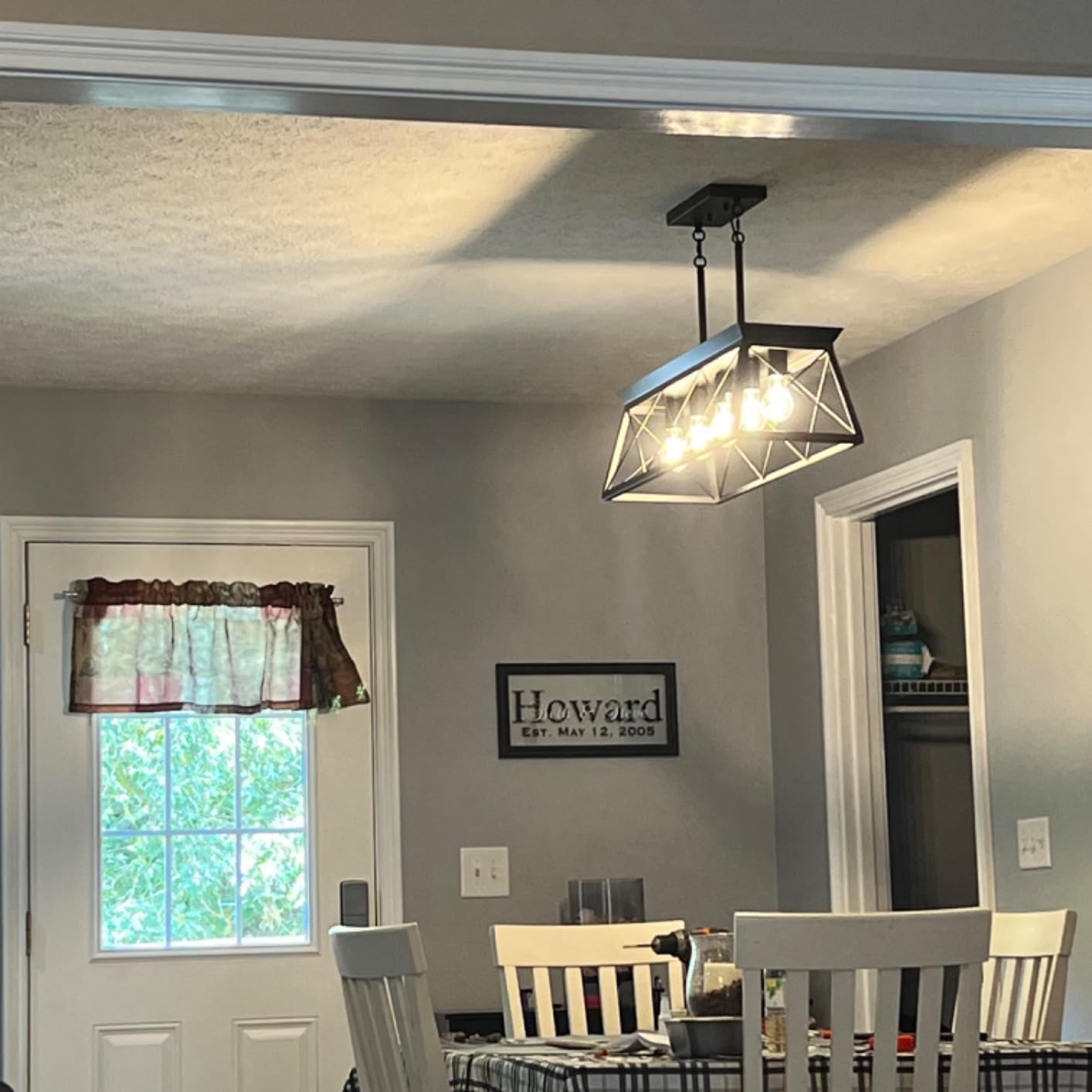 Farmhouse Chandeliers for Dining Room, Rustic Kitchen Island Light Fixture, 5-Light Linear Pendant Lighting Rectangular Chandelier, Metal Solid Ceiling Lights Black customer photo 2