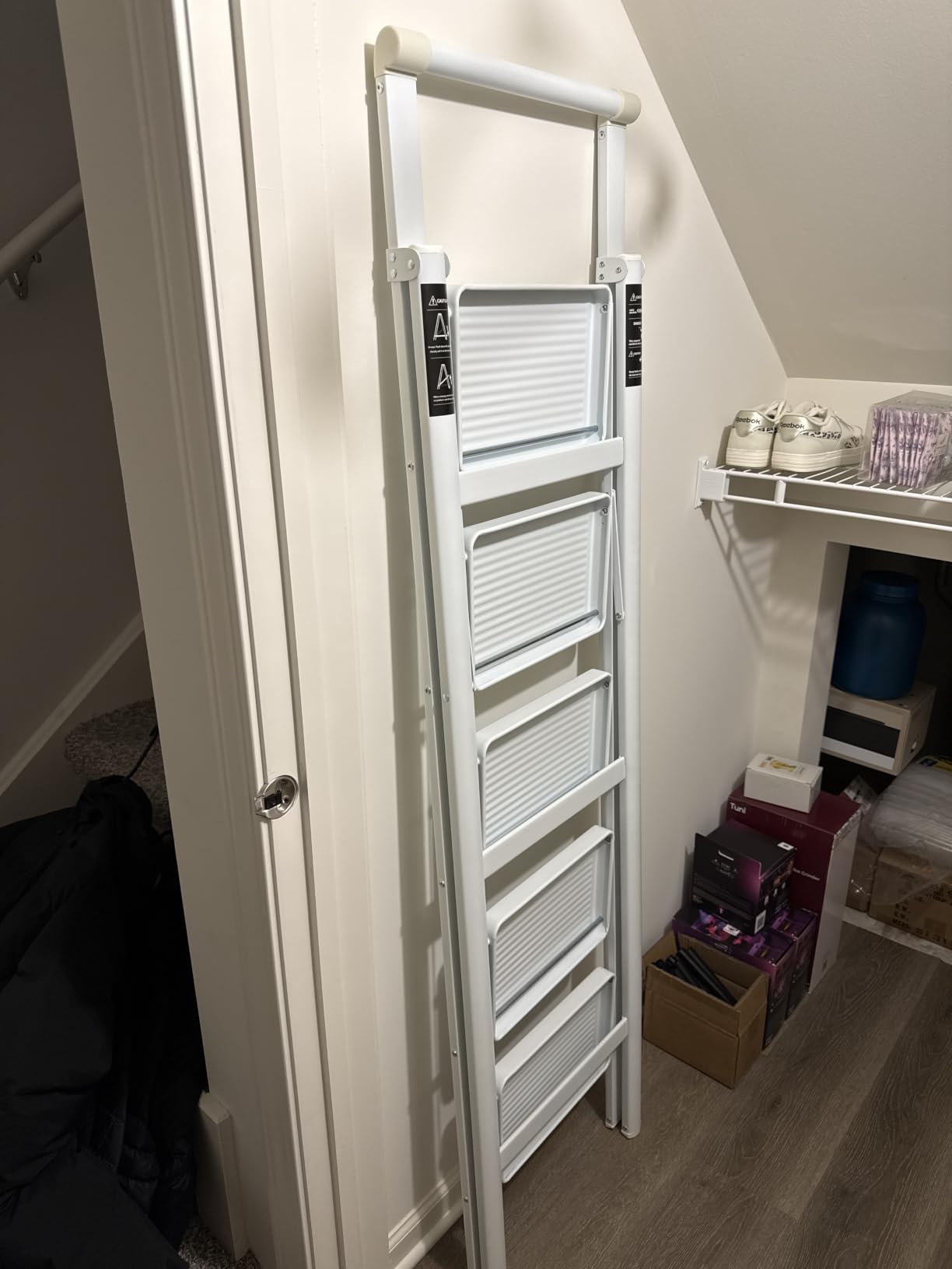SOLADDER 6 Step Ladder, Folding Step Stool, Lightweight Stepladder, Black | Reach 12ft;Anti-Slip 7.9'' Wide Pedal;Portable Handrail;Space-Saving;For Kitchen, Home, Library, Office Use;300lbs Capacity customer photo 2