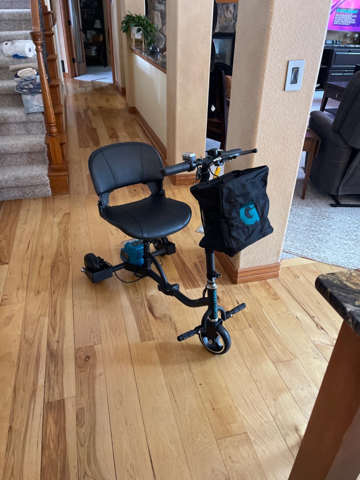 G Mobility Scooter – 3 Wheels, 35 lb Folding Aluminum Frame, Anti-Tip Footrests, Includes (1) 48V 2Ah Li-Ion Battery and Charger, Supports 275 lbs, Airline Friendly customer photo 1