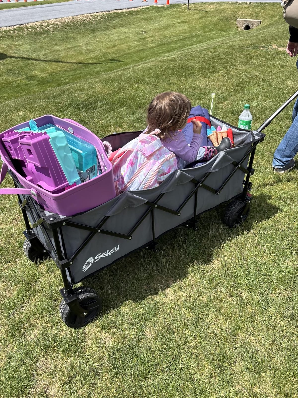 Sekey 300L Extended Collapsible Wagon, 660 lb Capacity, 48 in Long - Extra-large foldable wagon cart with 48 in extended cargo bed, 300L capacity, cup holders and all-terrain wheels with brakes customer photo 1
