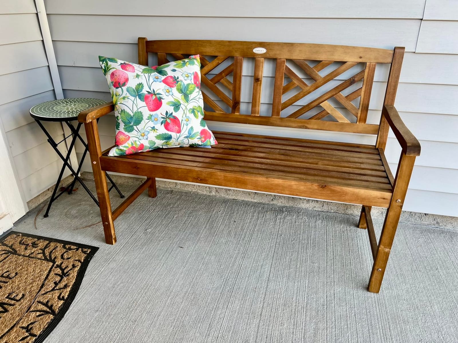 Giantex Outdoor Wooden Garden Bench - 2-Person Acacia Wood Loveseat with Armrests, Backrest, 800lbs Capacity, Patio Park Bench for Backyard, Front Porch Bench (Non-Foldable) customer photo 1