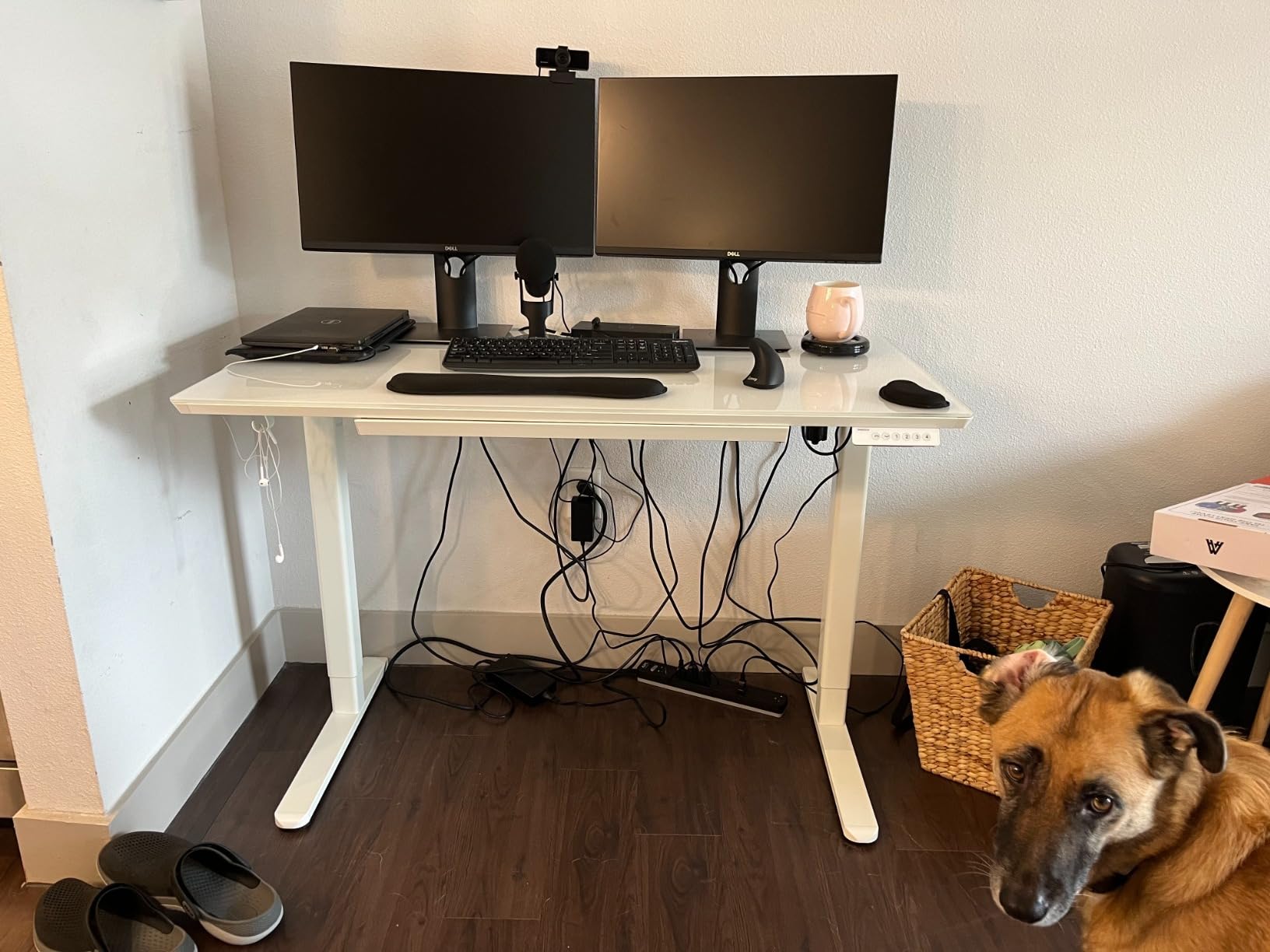 INNOVAR Glass Standing Desk with Drawers 48×24 Inch Super White customer photo 2