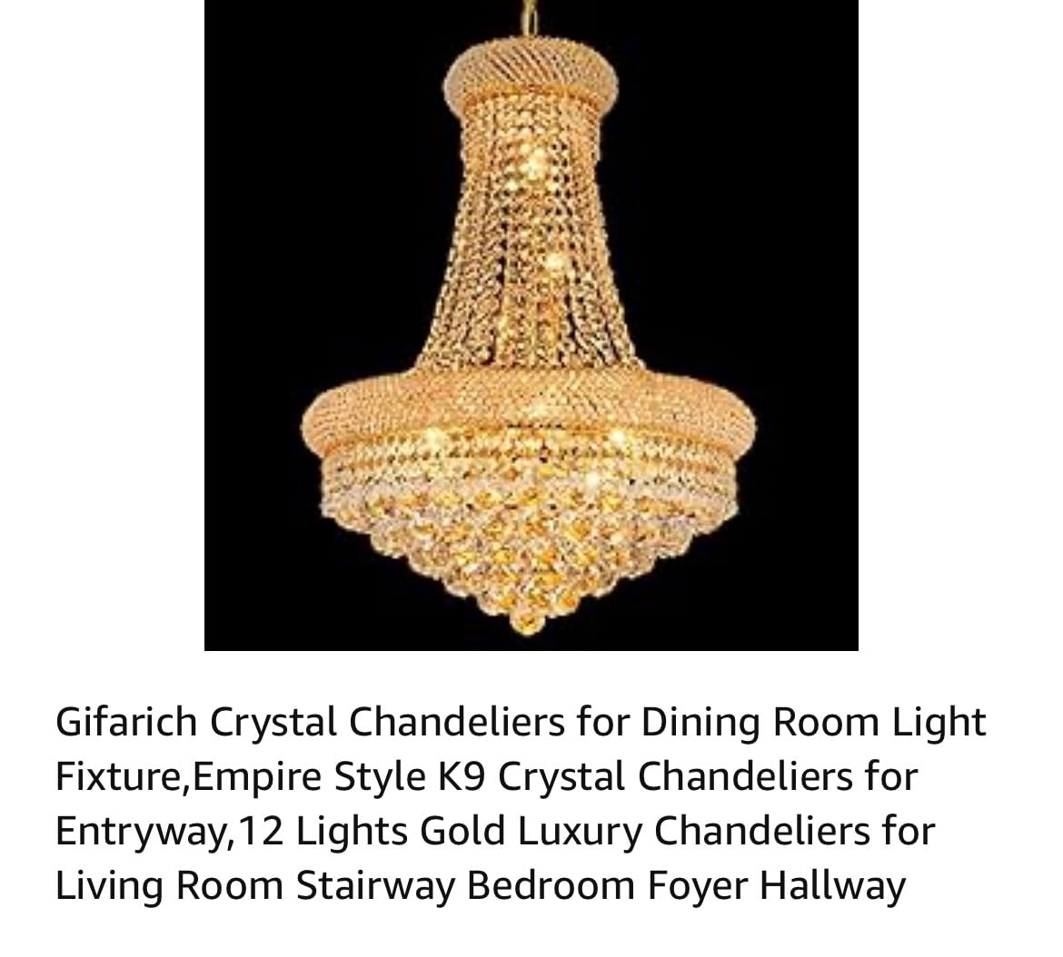 Gold Crystal Chandeliers for Dining Room，12-Lights D22 Inch | Empire Style K9 Crystal Chandeliers for Entryway，Luxury Lighting Fixtures for Living Room Entryway Foyer Adjustable Height customer photo 1