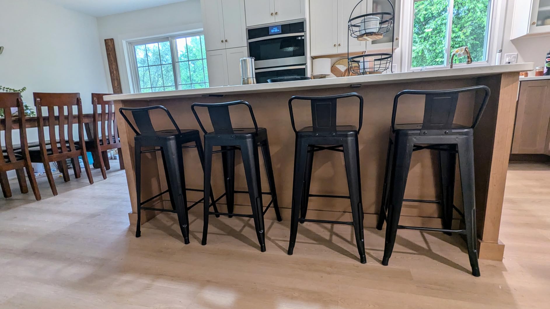 Yaheetech 30 Inch Metal Bar Stools Set of 4 Bar Chairs with Low Back, Black | Outdoor Bar Stools with Footrest 300 lb Capacity Industrial Bar Height Stools with Easy-Clean Seat for Patio/Kitchen/Home Bar customer photo 2