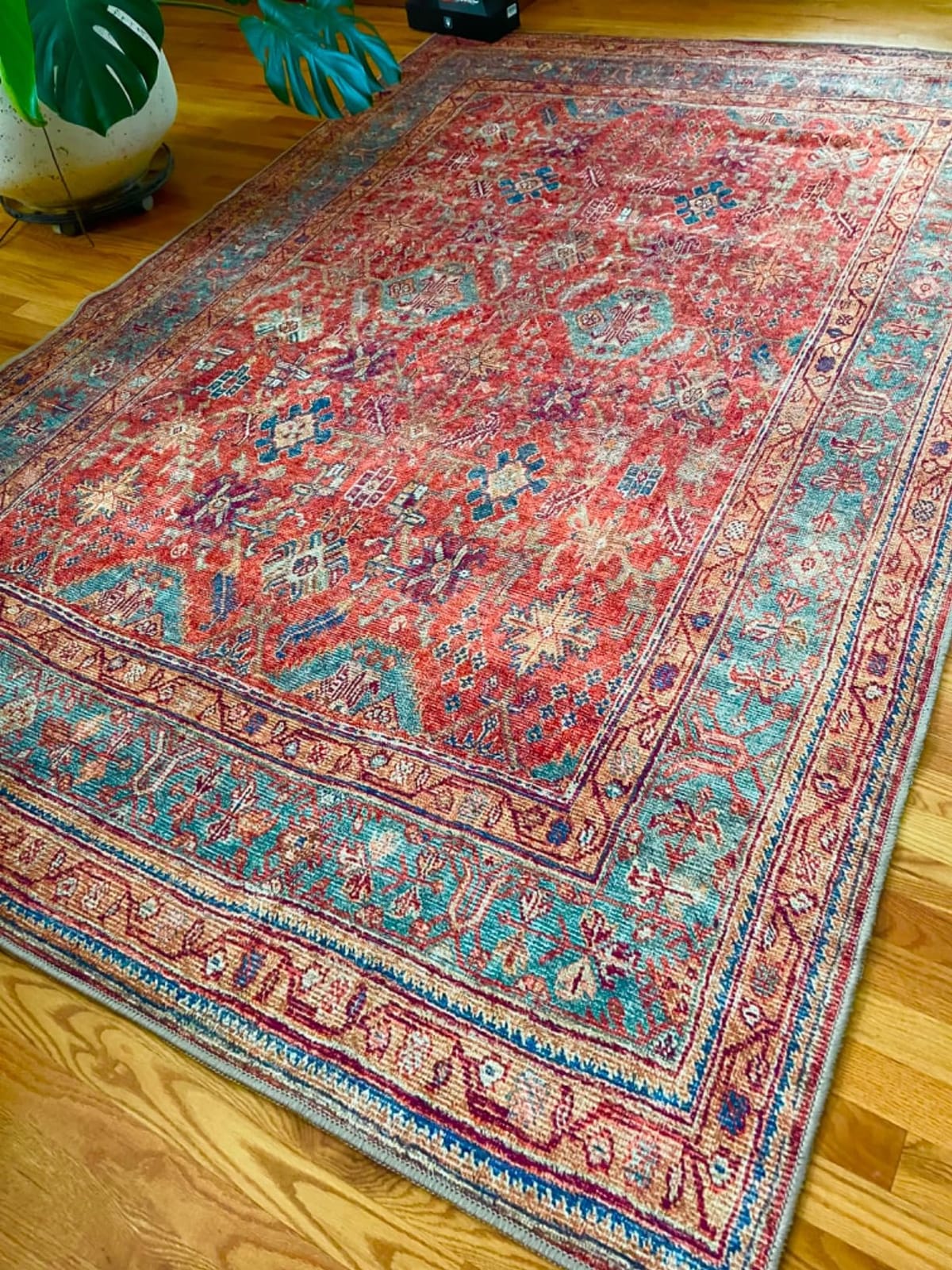 Bloom Rugs Washable Non-Slip 6' x 9' Rug - Orange/Teal Blue Traditional Bordered Area Rug for Living Room, Bedroom, Dining Room, and Kitchen - Exact Size: 6' x 9' customer photo 1