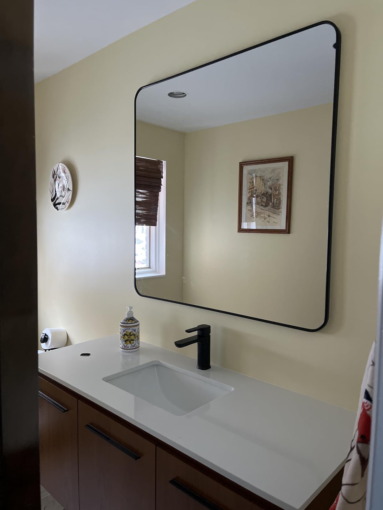 FORBATH Large Bathroom Mirror 48 x 36 Inches,Black Large Wall Mirror Aluminum Frame Wall Mounted Rounded Corner Morndern Mirror for Bathroom Bedroom Entryway Living Room customer photo 2
