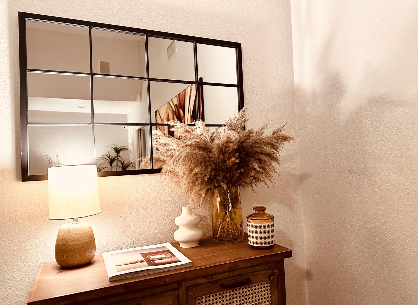 OUSHUAI Balck Rectangle Mirror,Window Pane Grid Mirror,Minimalism Wall Mounted Mirror for Entryway,Hallway,Living Room,Fireplace 24