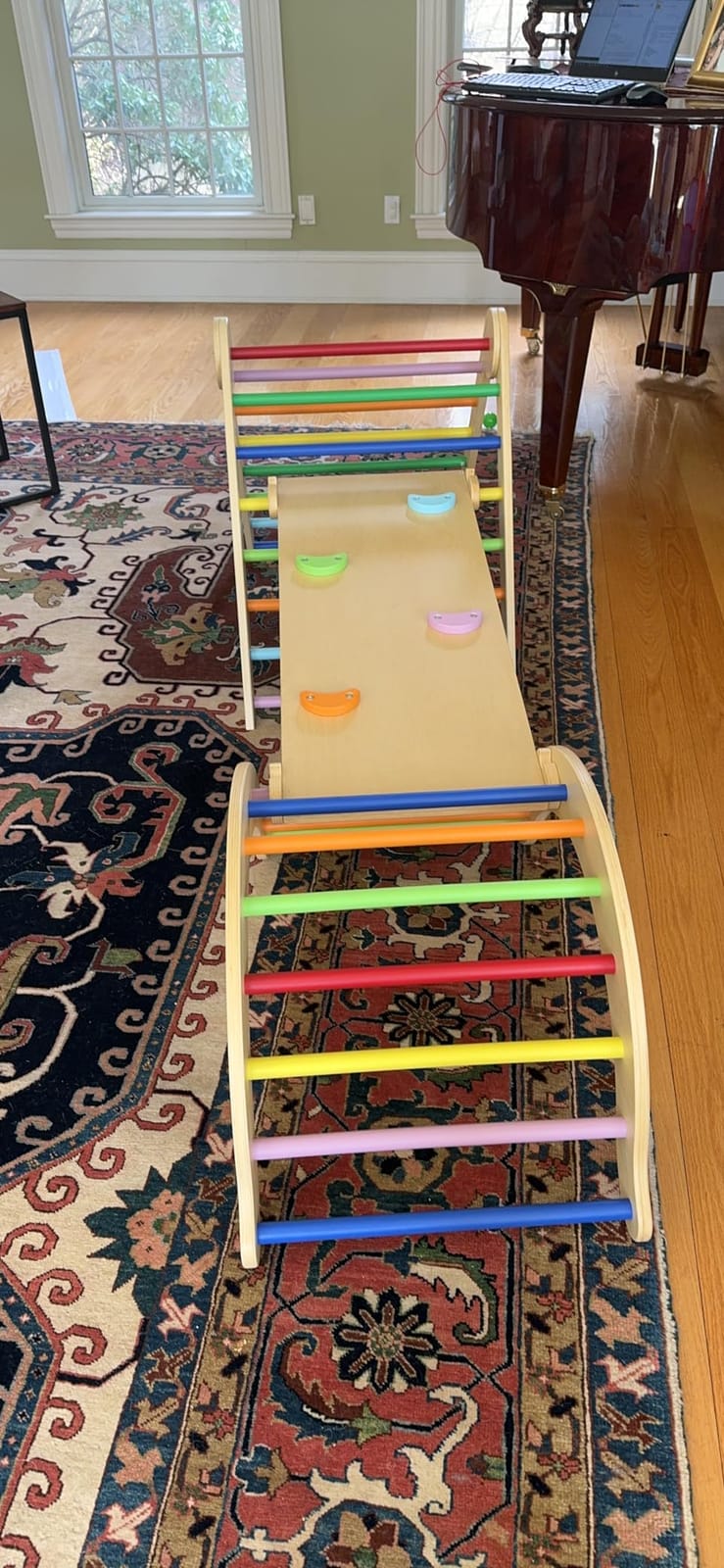 Belleur Pikler Triangle Set, 7-in-1 Foldable Climbing Toys for Toddlers 1-6 Years Old, Wooden Montessori Climbing Set with Arch, Ramp & Ladder, Baby Indoor Climber Jungle Gyms - Rainbow customer photo 2