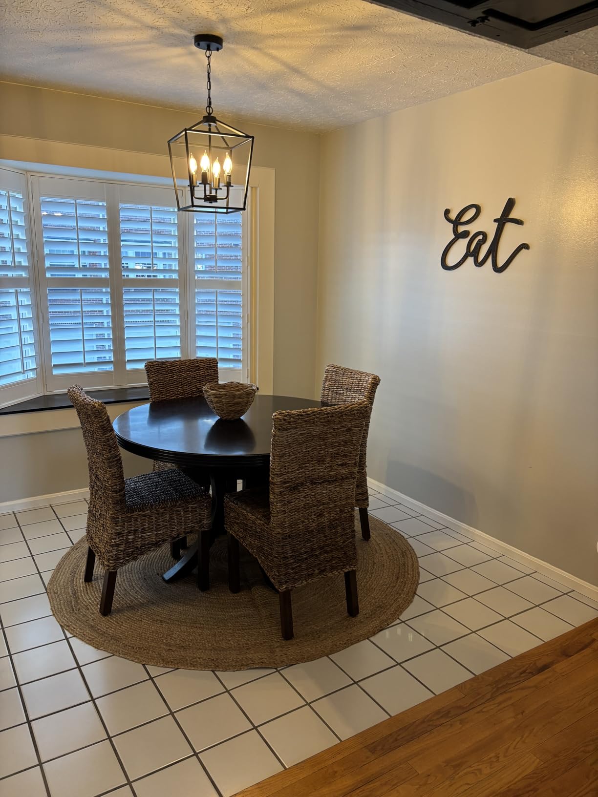 Industrial 4 Lights Chandelier, Gold Lantern Ceiling Light Fixtures with Rustic Metal Cage Adjustable Height Farmhouse Geometric Hanging Light for Kitchen Island, Dining Room, Entryway, UL Listed customer photo 1
