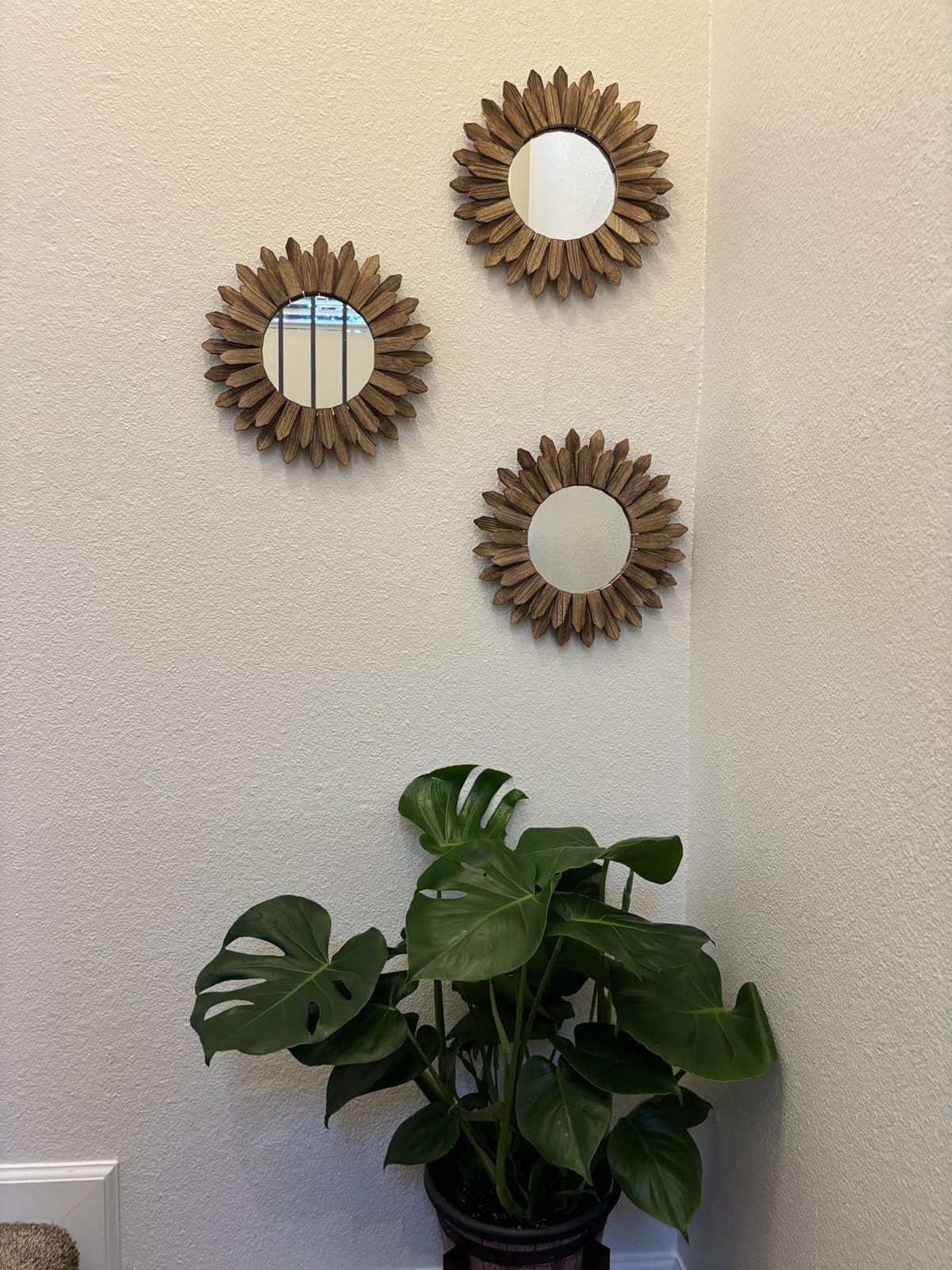 LOSOUR 2 Pack Boho Wall Decor Sunburst Mirror 12 inch Rustic Round Wood Mirror Boho Mirror Farmhouse wall Decor for Bedroom Living Room Entryway customer photo 2