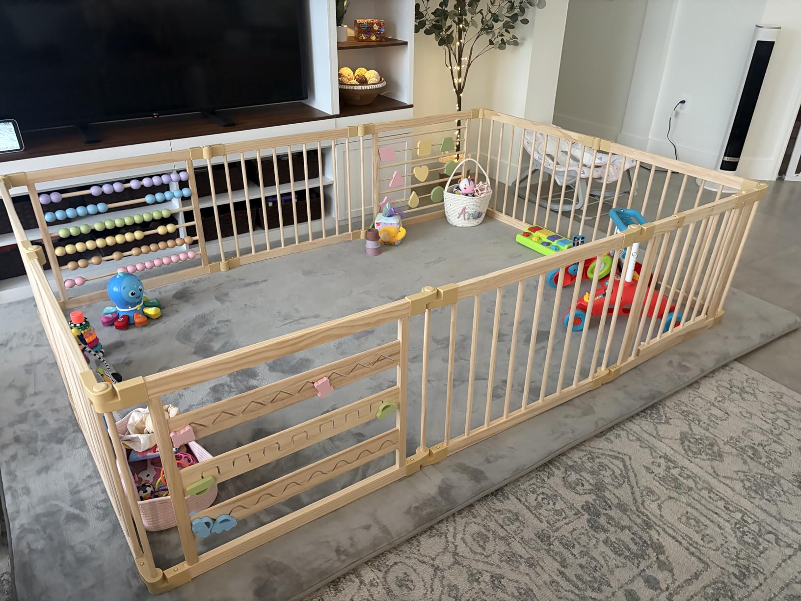 ZETY Natural Wood Baby Playpen - 8 or 10 Panel Foldable Play Yard with Door Panel and Built-in Toys, CPC Certified & SGS Tested customer photo 2