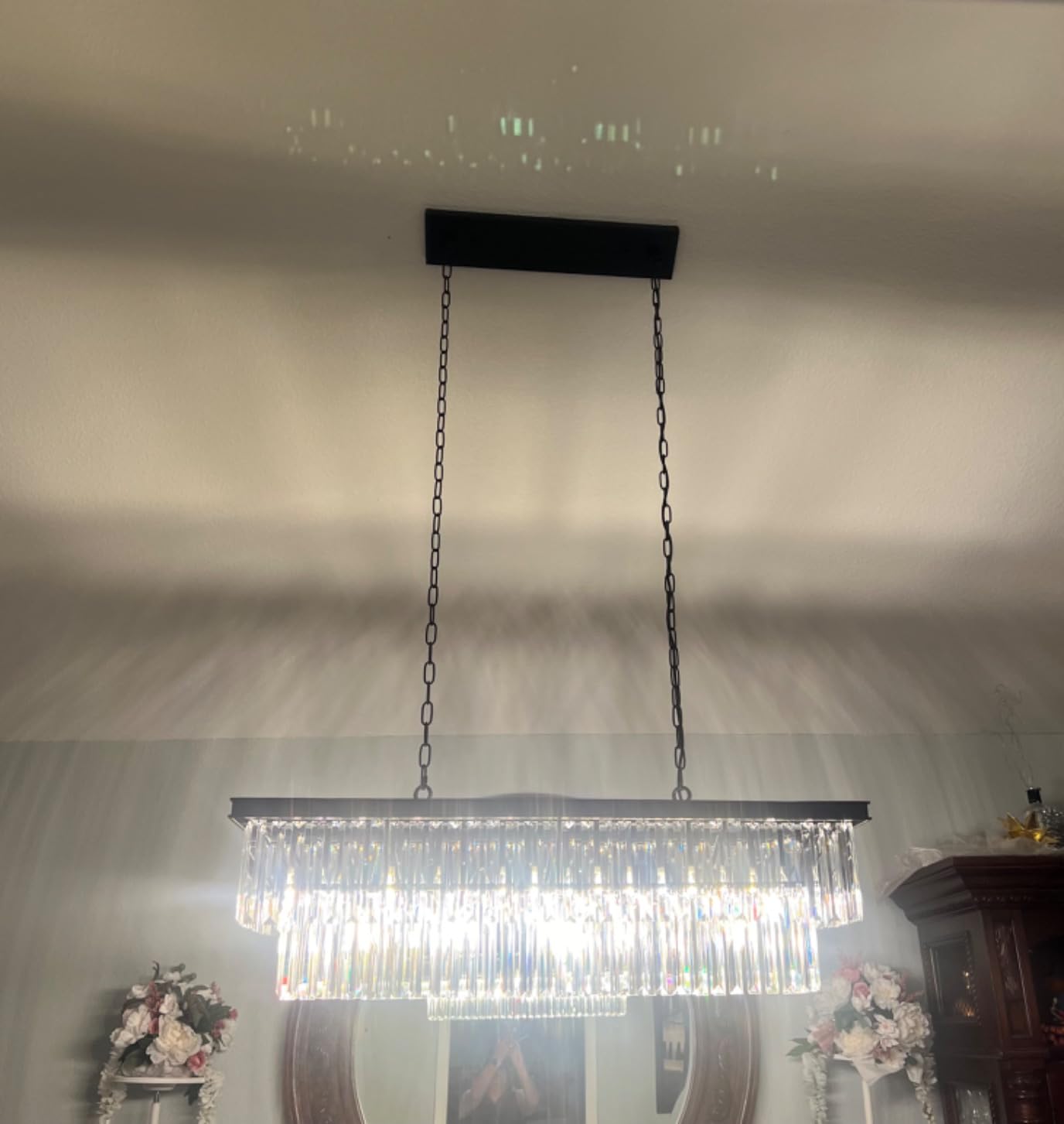 Wellmet Gold Chandelier 57 inch, 13-Light Modern Rectangular Crystal Chandelier Ceiling Hanging, Linear Chandeliers Light Fixture for Living Room, Dining Room, Bedroom, Kitchen Island customer photo 2