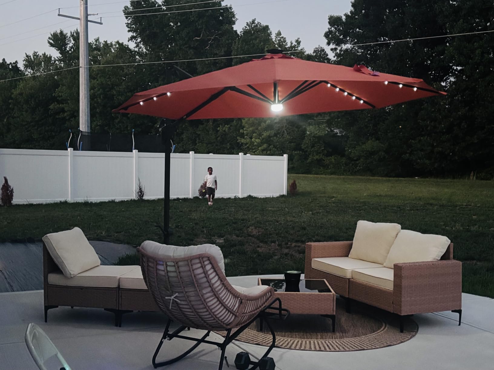 Best Choice Products 10ft Solar LED Cantilever Patio Umbrella, 360-Degree Rotation Hanging Offset Market Outdoor Sun Shade for Backyard, Deck, Poolside w/Lights, Easy Tilt, Cross Base - Seaglass customer photo 2