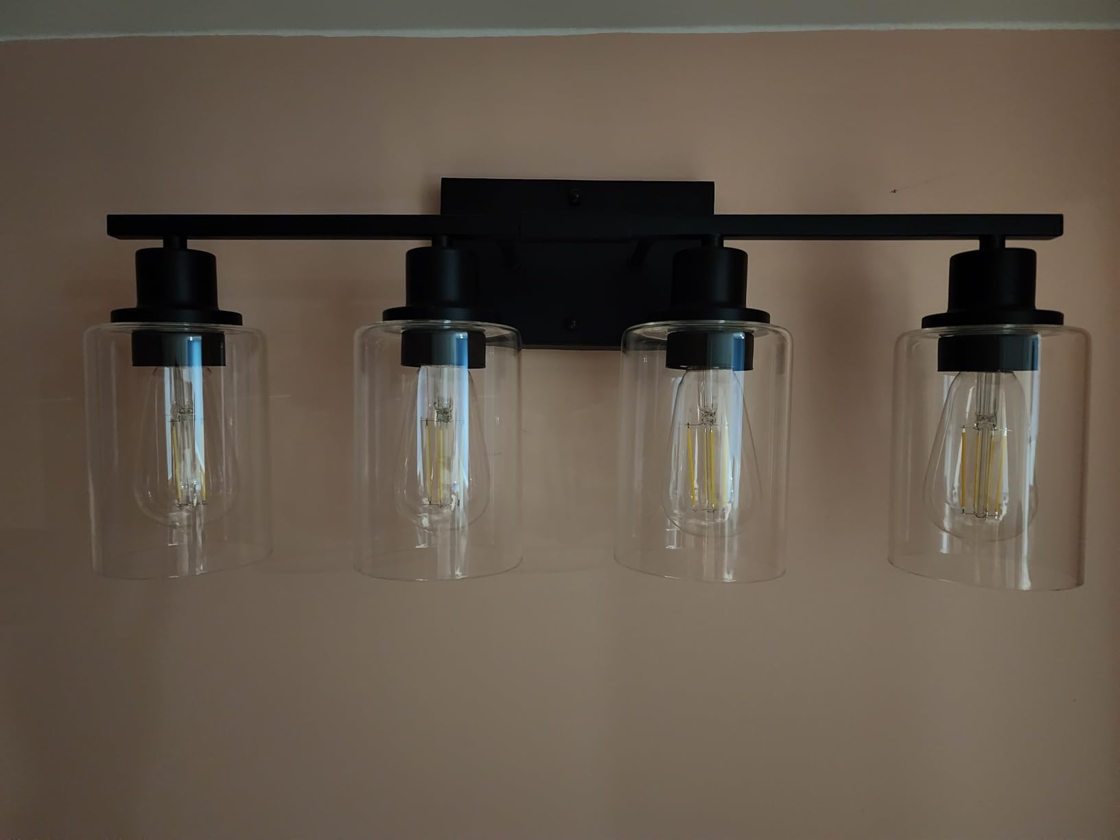 Indoi 4-Light Bathroom Light Fixtures, Matte Black Modern Vanity Lights with Clear Glass Shades, Bathroom Wall Lamp for Mirror Living Room Cabinet Bedroom Porch customer photo 1
