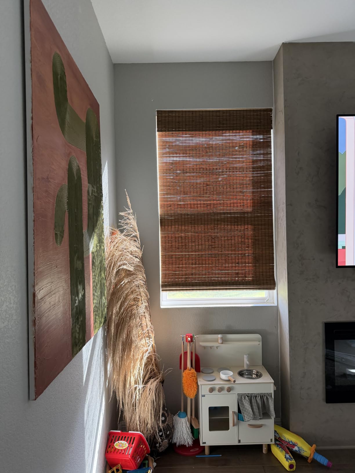 LazBlinds Cordless Bamboo Roman Shades, 34x64, Highfield Teak customer photo 2