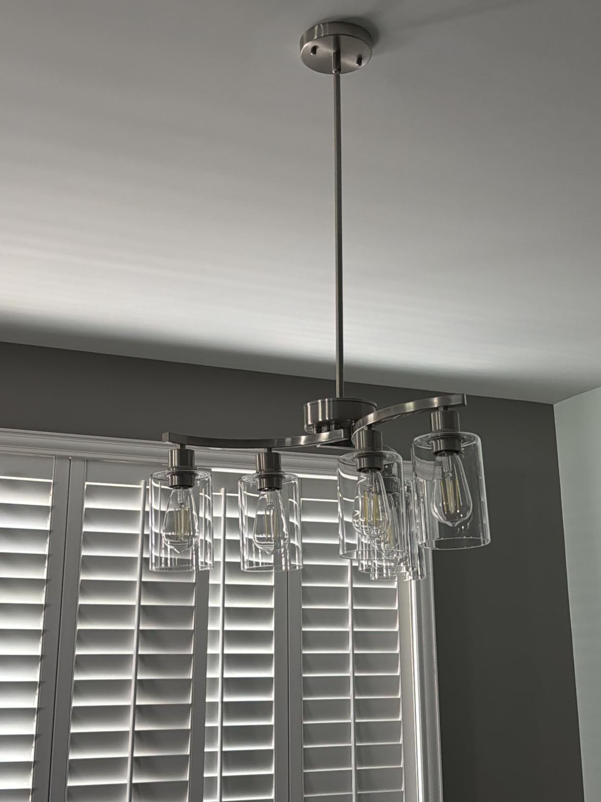 CNRATYE 6-Light Modern Farmhouse Black Chandelier, Contemporary Dining Room Light Fixture, Adjustable Height Hanging Industrial Pendant Lights Kitchen Island, Clear Glass Shade customer photo 2