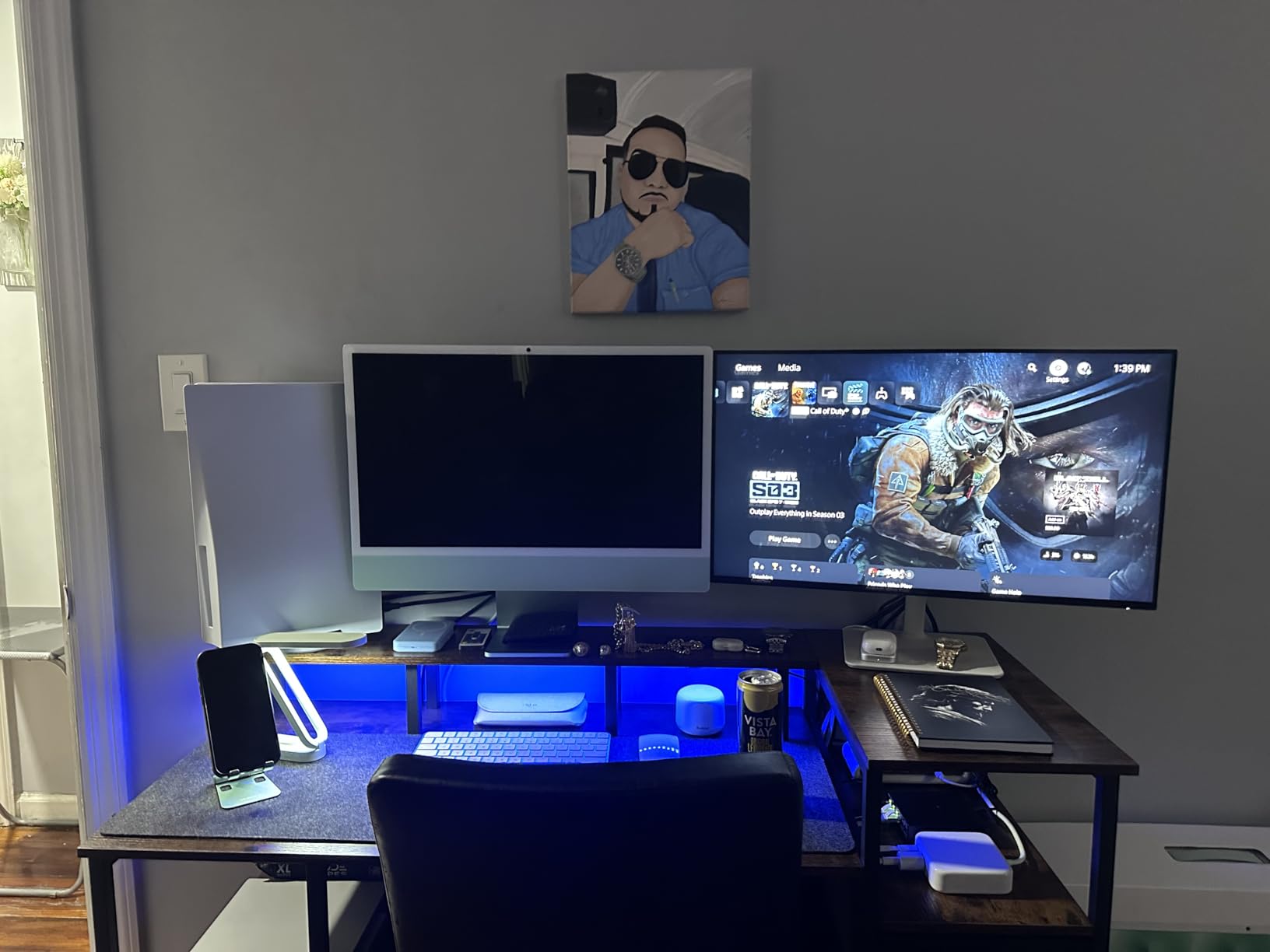 Korfile 47 Inch Gaming Computer Desk with Power Outlets,LED,5 Drawers,Black customer photo 1