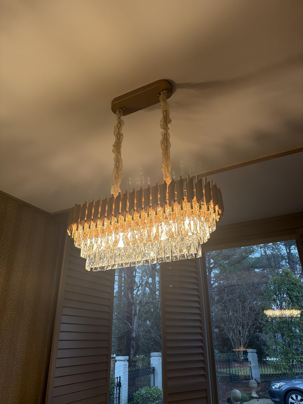 A AXILIXI Modern Rectangular Chandelier Black and Gold Crystal Chandeliers customer photo 1