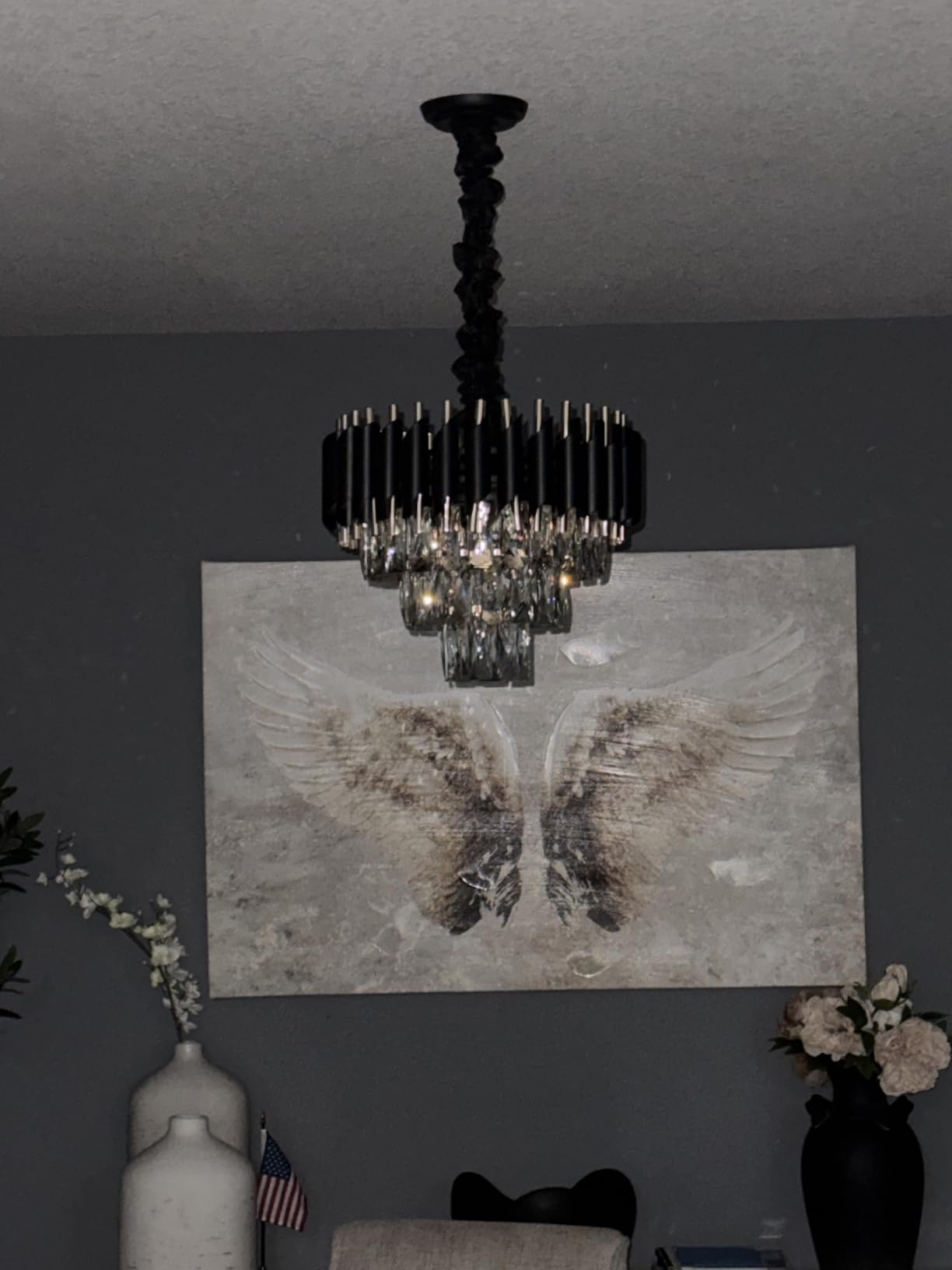 A AXILIXI Modern Rectangular Chandelier Black and Gold Crystal Chandeliers customer photo 2