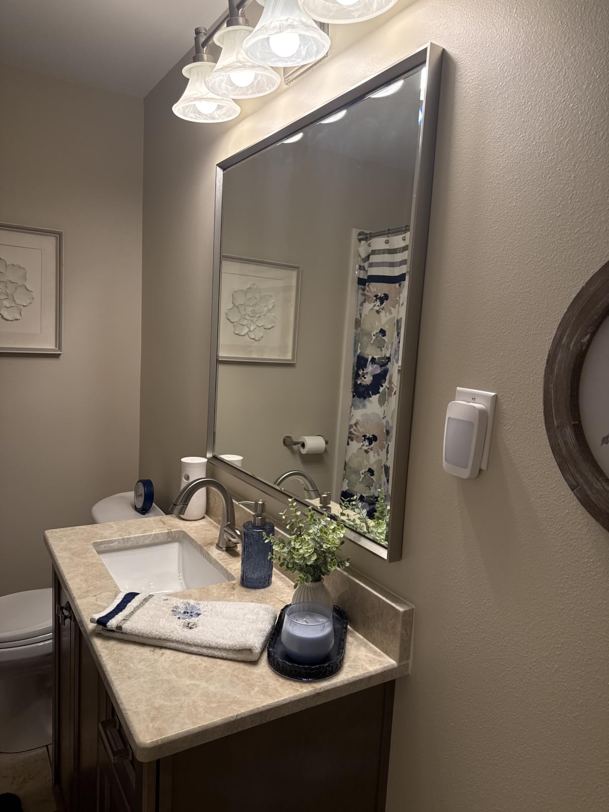 Brushed Nickel Bathroom Mirror, 24x32 Inch Beveled Framed Bathroom Mirror Anti-Rust, Brushed Nickel Metal Frame Bathroom Vanity Mirror for Wall, Vertical/Horizontal Wall-Mounted Mirrors customer photo 1