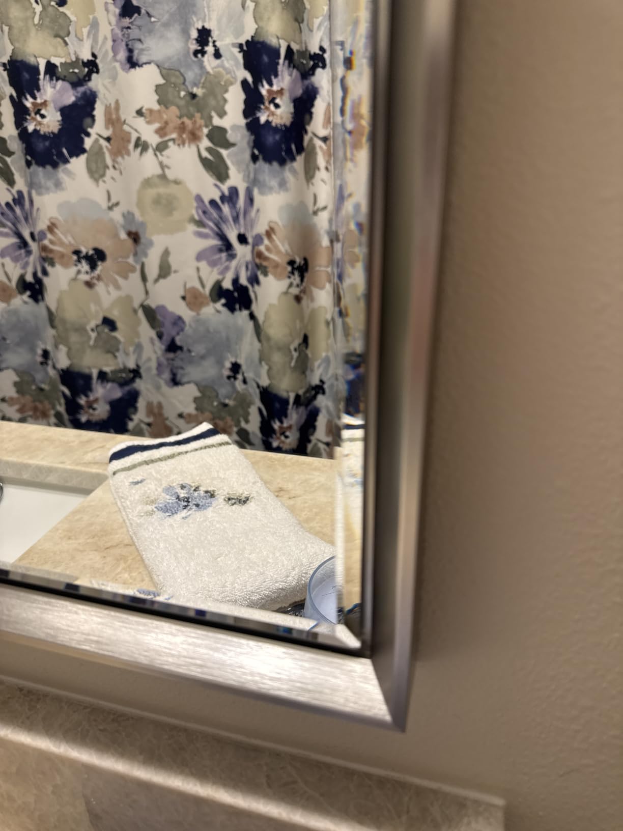 Brushed Nickel Bathroom Mirror, 24x32 Inch Beveled Framed Bathroom Mirror Anti-Rust, Brushed Nickel Metal Frame Bathroom Vanity Mirror for Wall, Vertical/Horizontal Wall-Mounted Mirrors customer photo 2