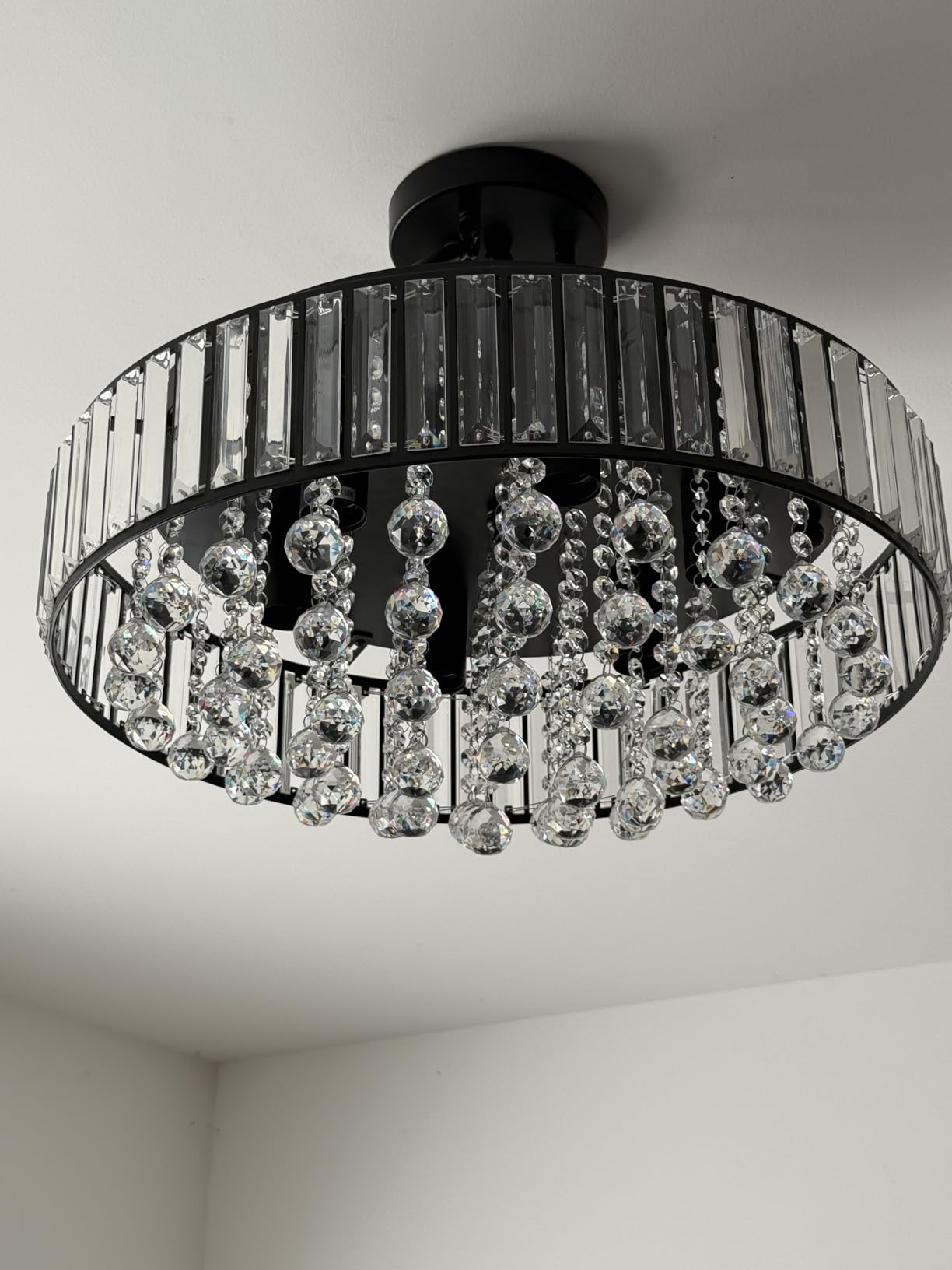 Pevfah Crystal Black Ceiling Light, 3-Light Semi Flush Light Fixture, 12 in customer photo 1