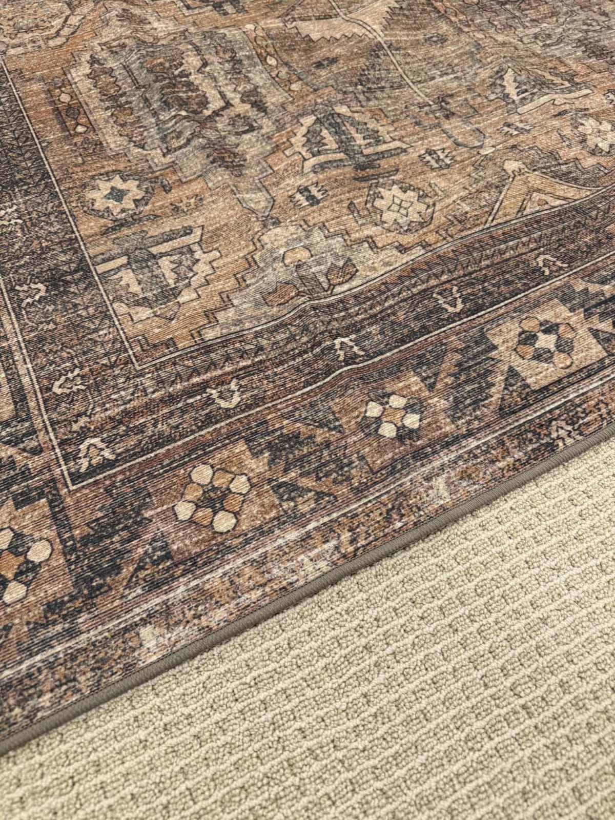 Bavni Washable Rug 8x10 Area Rug for Living Room Bedroom Dining, Washable Vintage Print Carpet, Ultra-Thin Chenille Low Pile Lightweight Rug with Non Slip Backing, Blue/Orange customer photo 2
