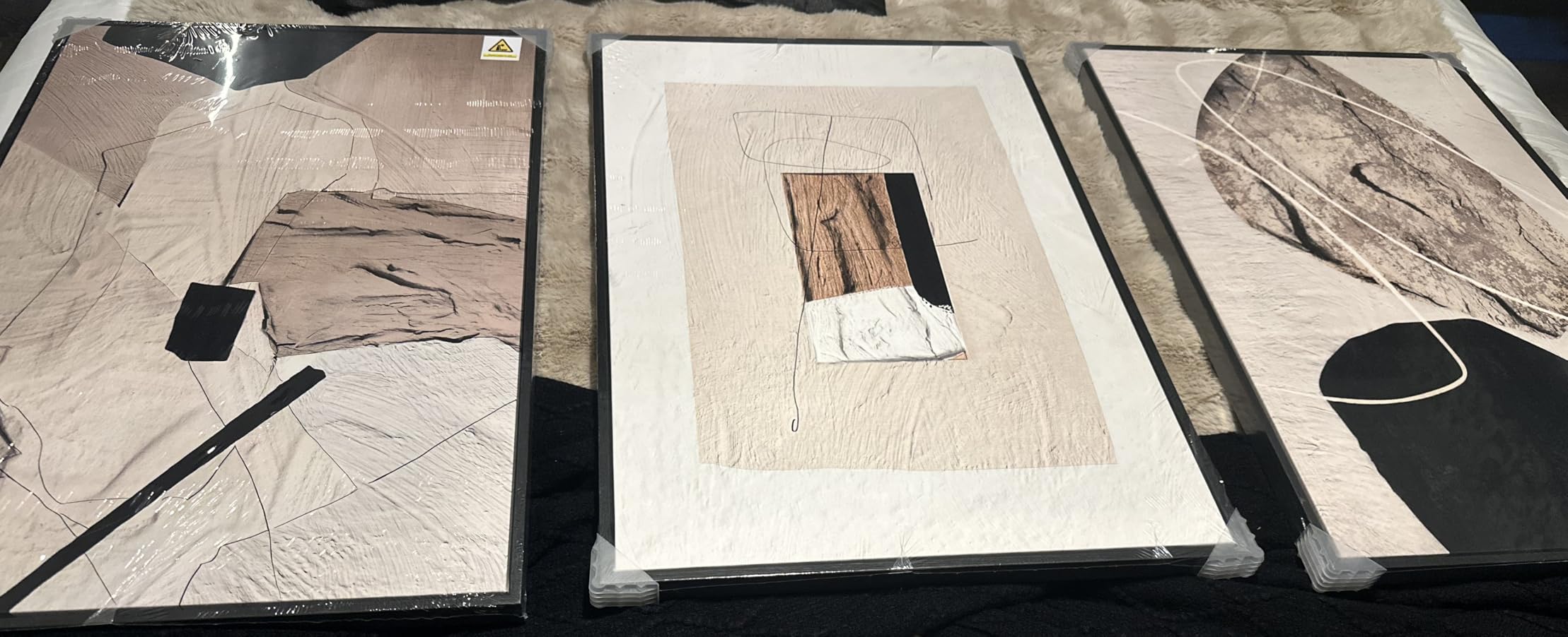 Large Framed Neutral Abstract Wall Art for Living Room,Set of 3, 24x36 In customer photo 2