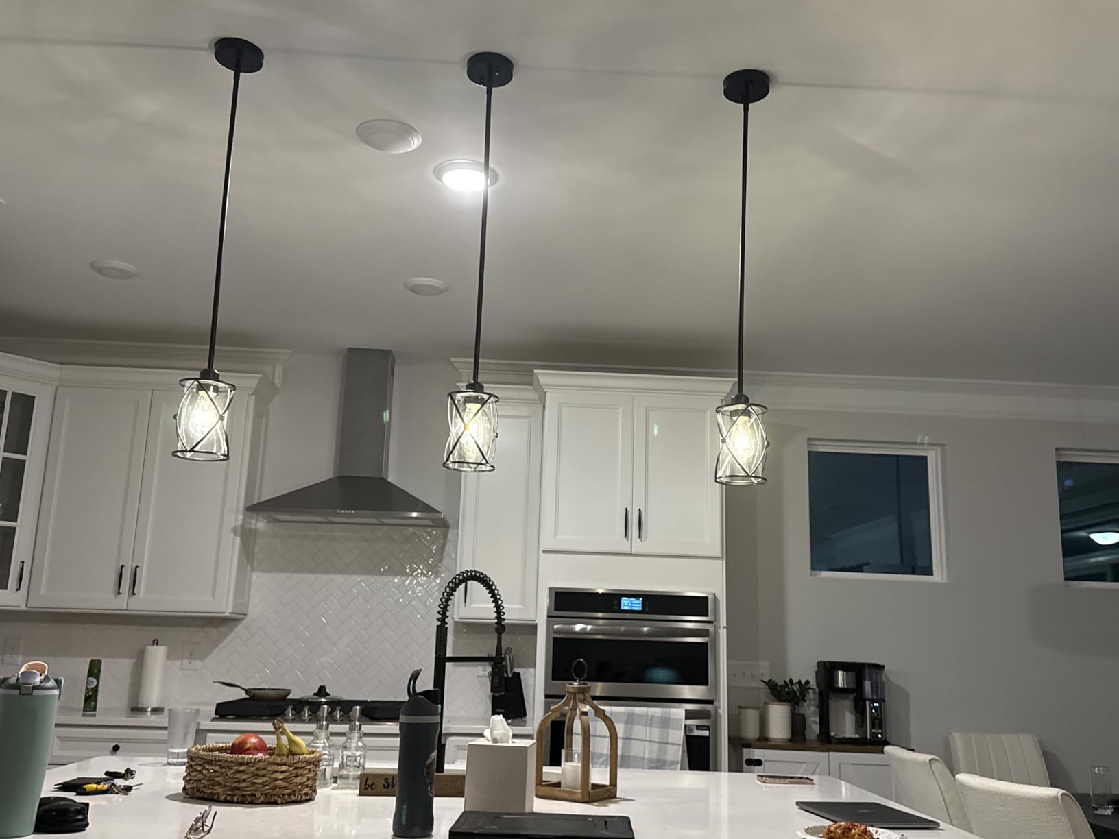 4-Light Kitchen Island Lighting, Modern Black Dining Room Light Fixtures with Clear Glass, Farmhouse Industrial Linear Chandelier Pendant Light with Adjustable Chain, CH9176BK-4IS customer photo 1