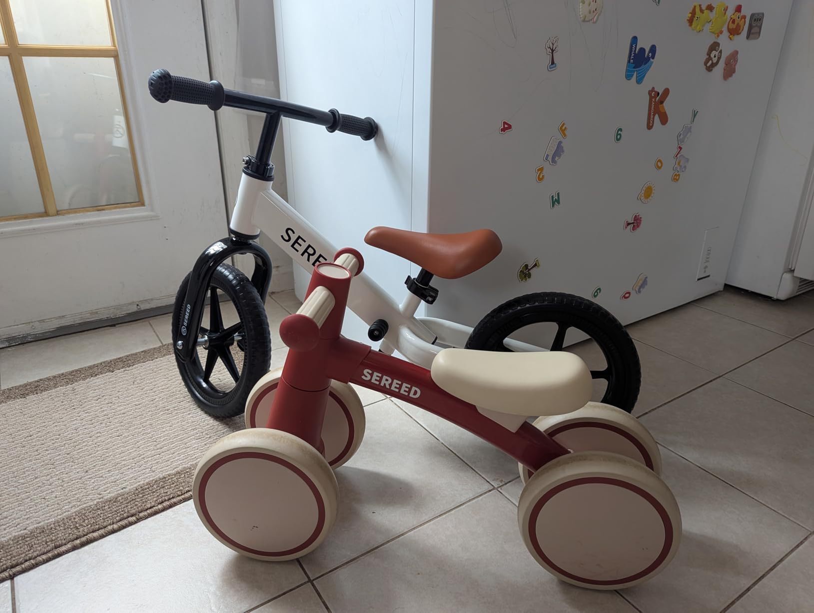 SEREED Toddler Balance Bike 2 Year Old, Gift for 2-3 Boys Girls, Adjustable | No Pedal Kids Toy Bike for 2-5 Years Old, Customize Plate with 3pcs Stickers (White) customer photo 2