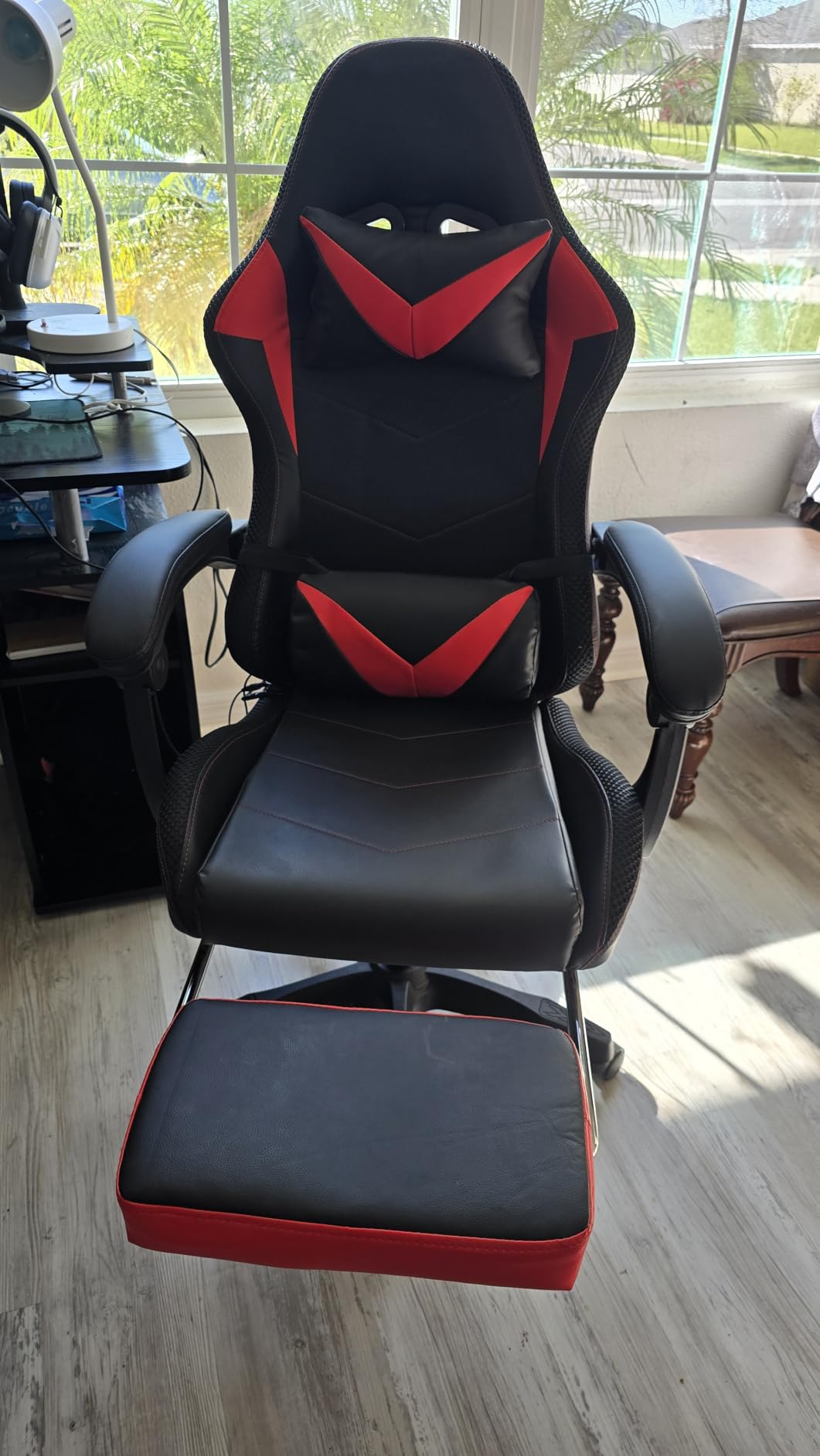 Czlolo Gaming Chair, Racing Style RGB LED Lights Gaming Chairs for Adults and Kids, Lumbar Massager Gamer Chair, High Back Reclining Computer Chair with Footrest and Headrest (Black/Blue) customer photo 1