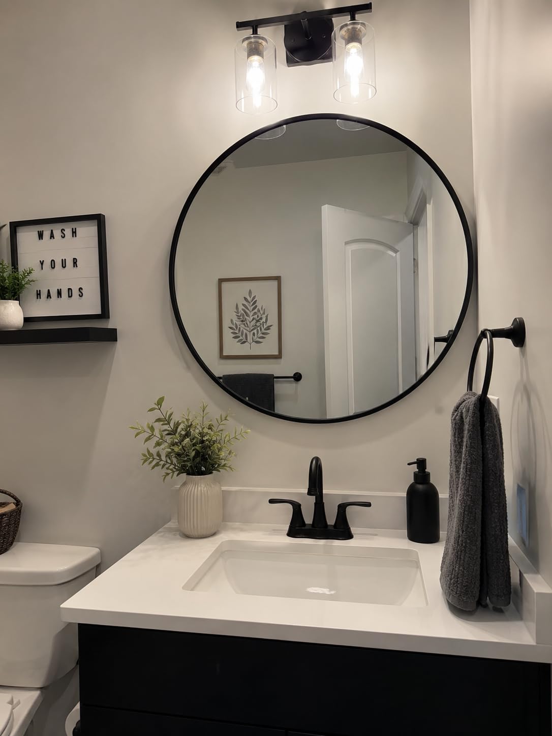VooBang Large Black Round Bathroom Mirror 48