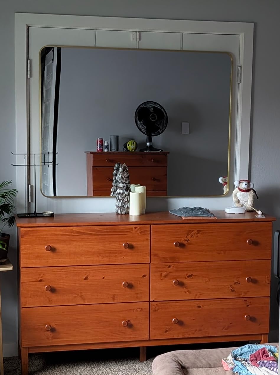 55x36 Inch Silver Bathroom Mirror, Large Rectangular Vanity Mirror, Metal Framed Rectangle Mirror, Rounded Corner Wall Mounted Mirrors for Living Room Bedroom Entryway Horizontal or Vertical customer photo 2