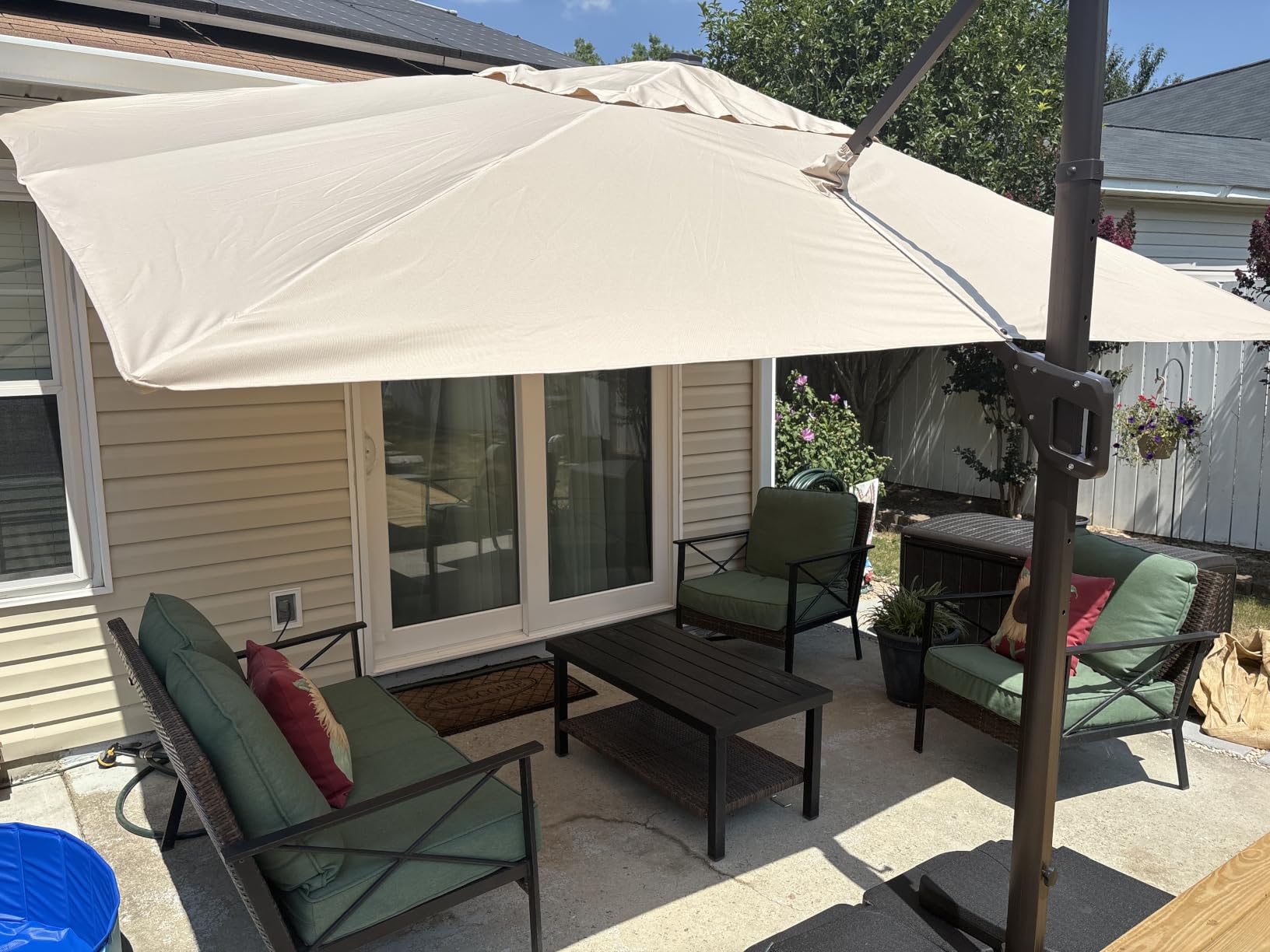 9' X 12' Cantilever Patio Umbrella Rectangular Outdoor Umbrellas | Heavy Duty Aluminum Frame, Waterproof Canopy, 7 Tilts Adjustable, 360°Rotation, for Deck Pool Garden Backyard, Beige customer photo 2