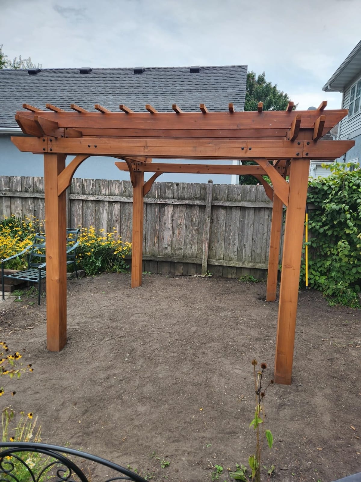Backyard Discovery Beaumont 12' x 12' Traditional Cedar Wood Pergola Kit with Trellis Roof, All-Season Durability, High-Wind Rating, PowerPort, Shade for Outdoor Patio, Deck, Garden, and Entertaining customer photo 2