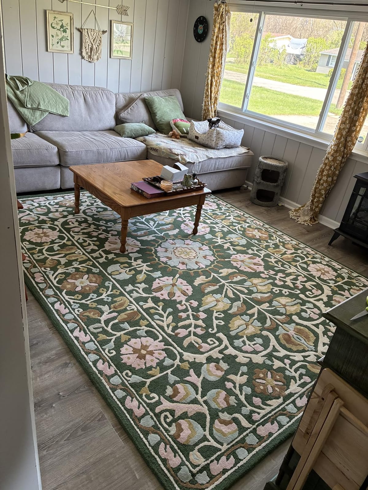 Rug Barn Tali Hand-Tufted Wool & Silk Area Rug - 5x8 Ft, Sage Green with Blush Pink & Blue Floral Medallion Vine Pattern, Handmade Designer Carpet with Cotton Backing for Living Room, Bedroom & Office customer photo 2