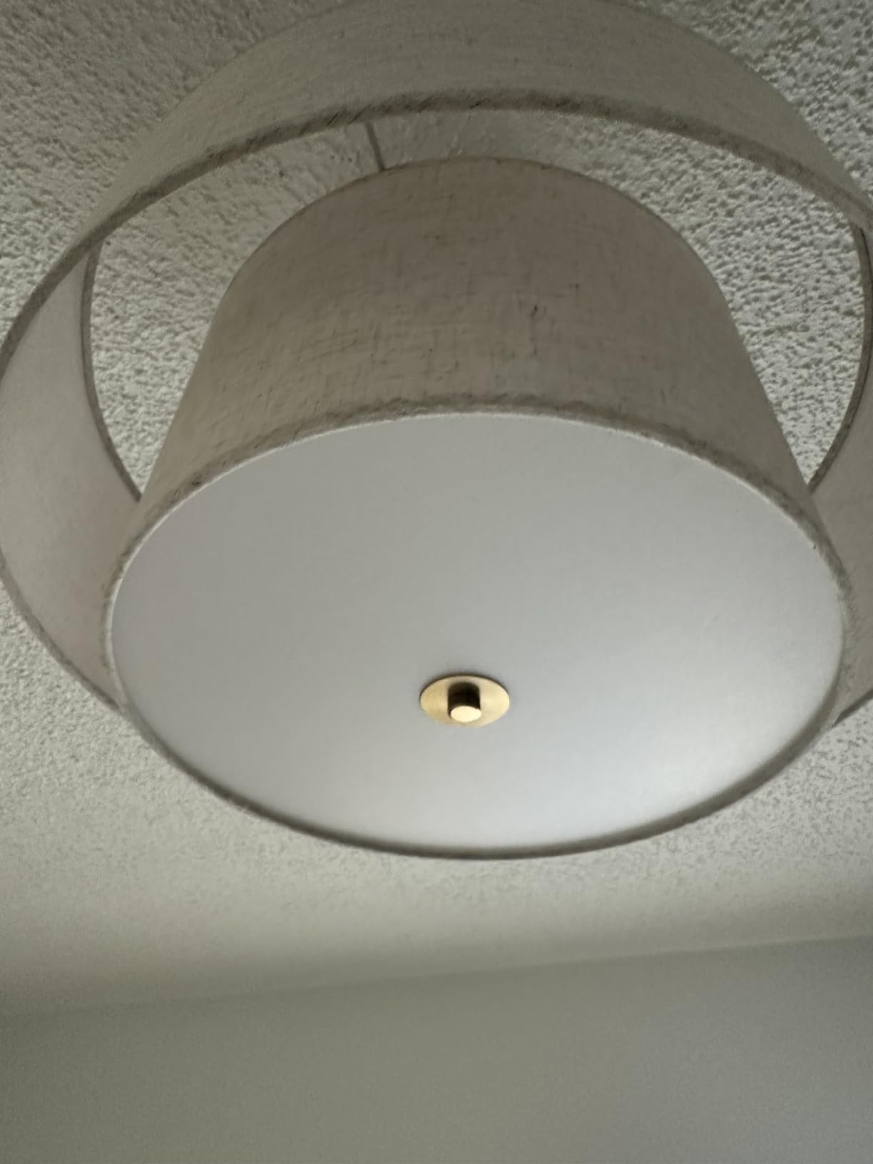 18 Inch Large Semi Flush Mount Ceiling Light Fixture with Dual Drum Design, Gold Farmhouse Fabric Linen Shade for Bedroom, Living Room, Kitchen, and Dining - Modern Chandelier Lamp customer photo 2
