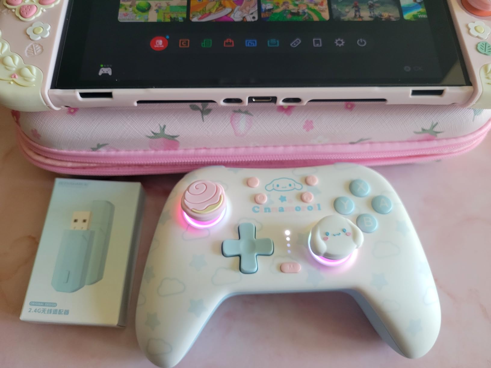 Kuitmor Hello Kitty Switch Pro Controller, Cute Hall Effect Wireless Gamepad No Drift for Switch 2/Switch/OLED/Lite, PC/Steam, Android, iOS, Bluetooth + Wired, Turbo, Back Buttons,6-Aixs Gyro, Wake-up, RGB (Pink, Without 2.4g Receiver) customer photo 1